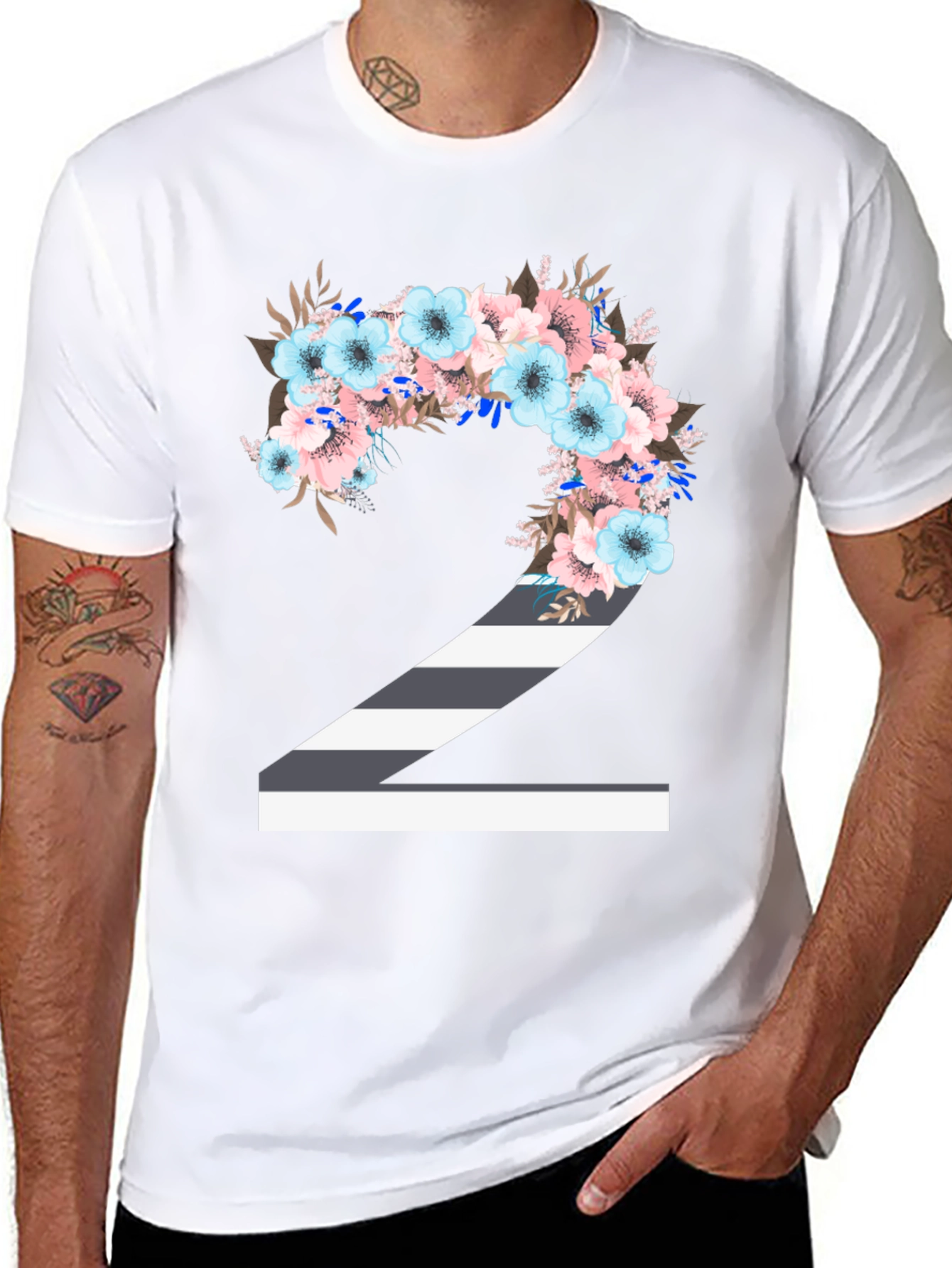 Floral Number 2 T-Shirt - Unique Birthday Tee