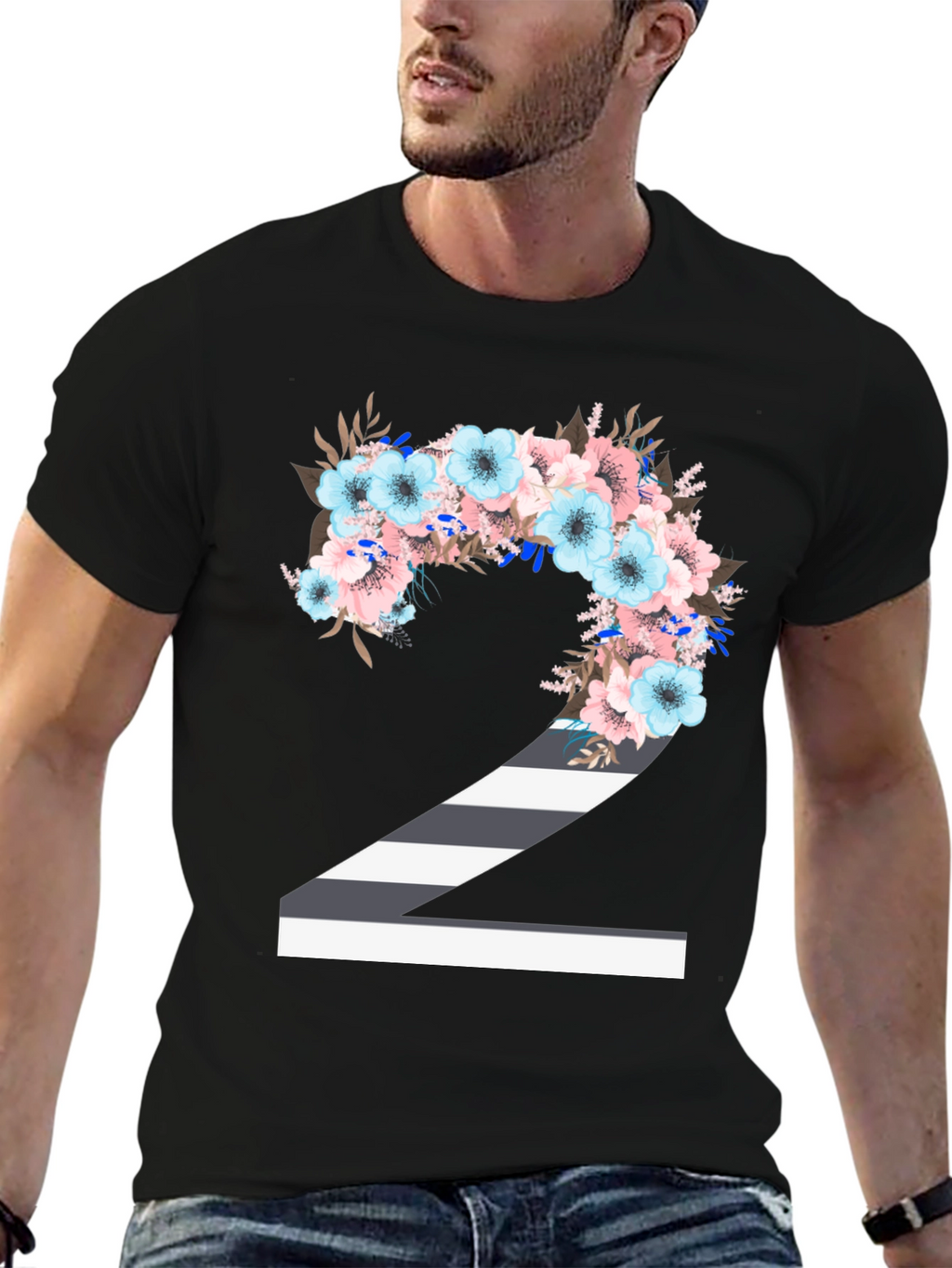 Floral Number 2 T-Shirt - Unique Birthday Tee