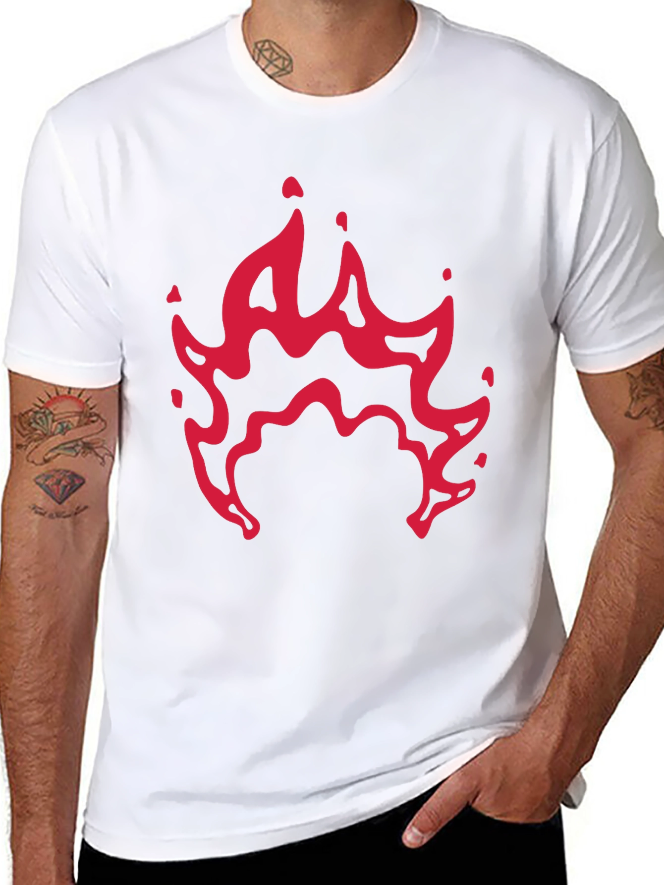 Mens Black T-Shirt with Red Flame Graphic