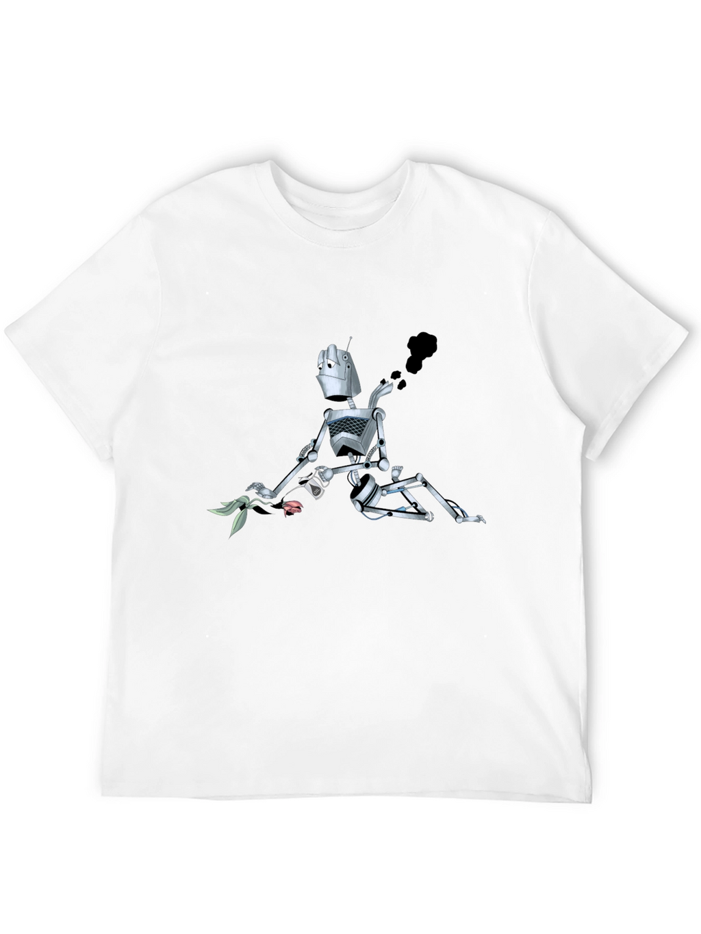 Robot with Flower Graphic Tee - Black