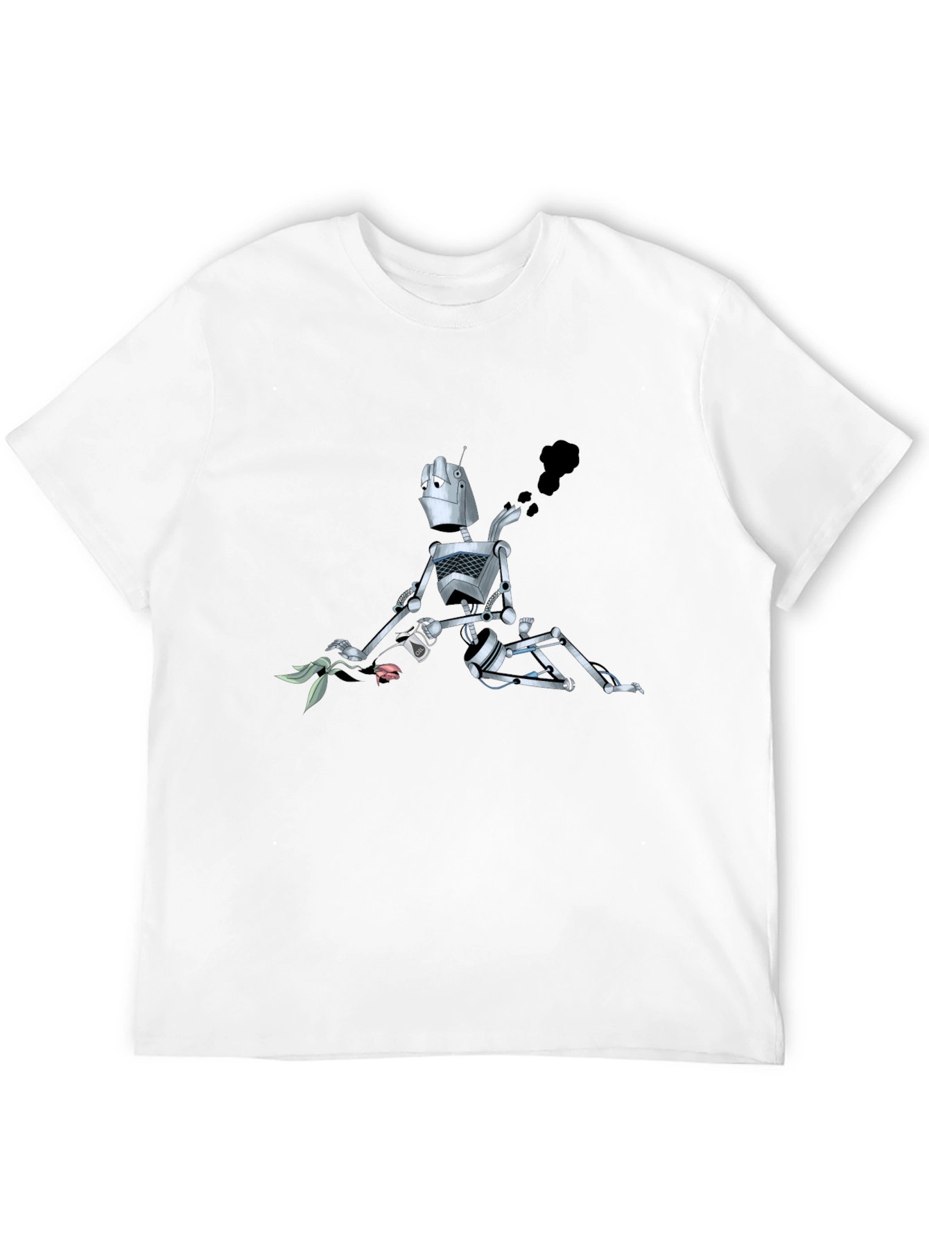 Robot with Flower Graphic Tee - Black