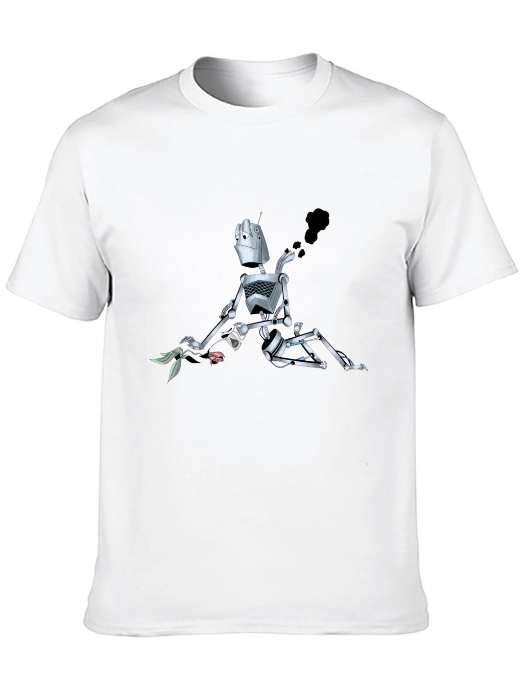 Robot with Flower Graphic Tee - Black