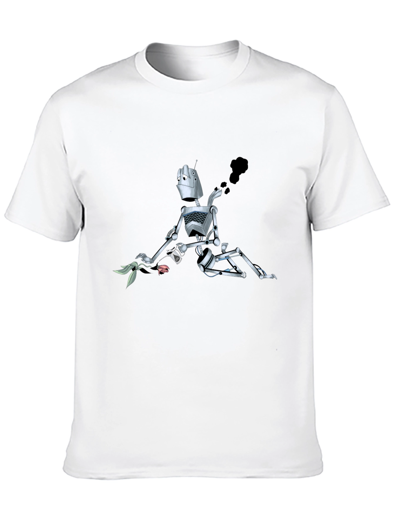 Robot with Flower Graphic Tee - Black
