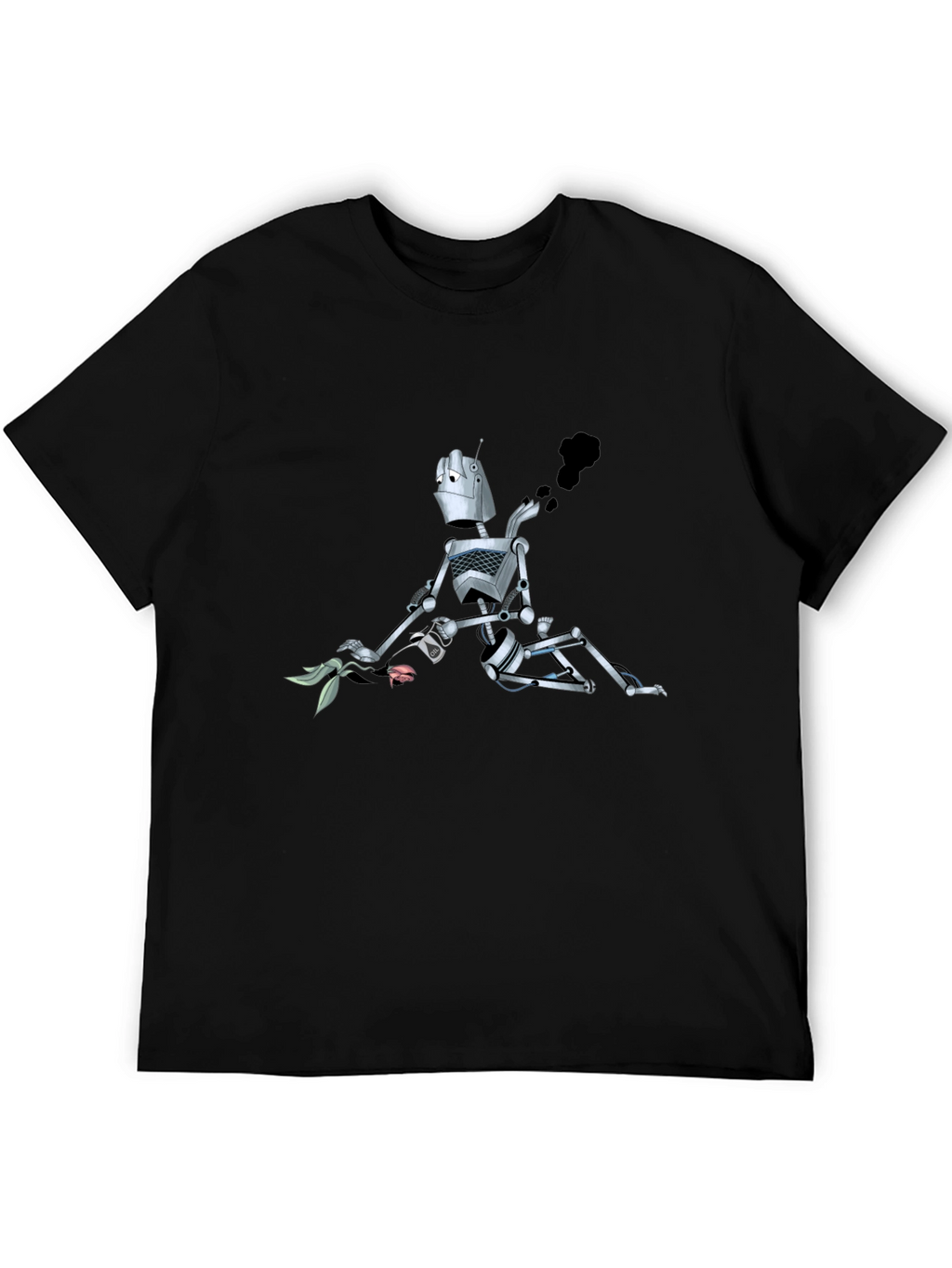 Robot with Flower Graphic Tee - Black