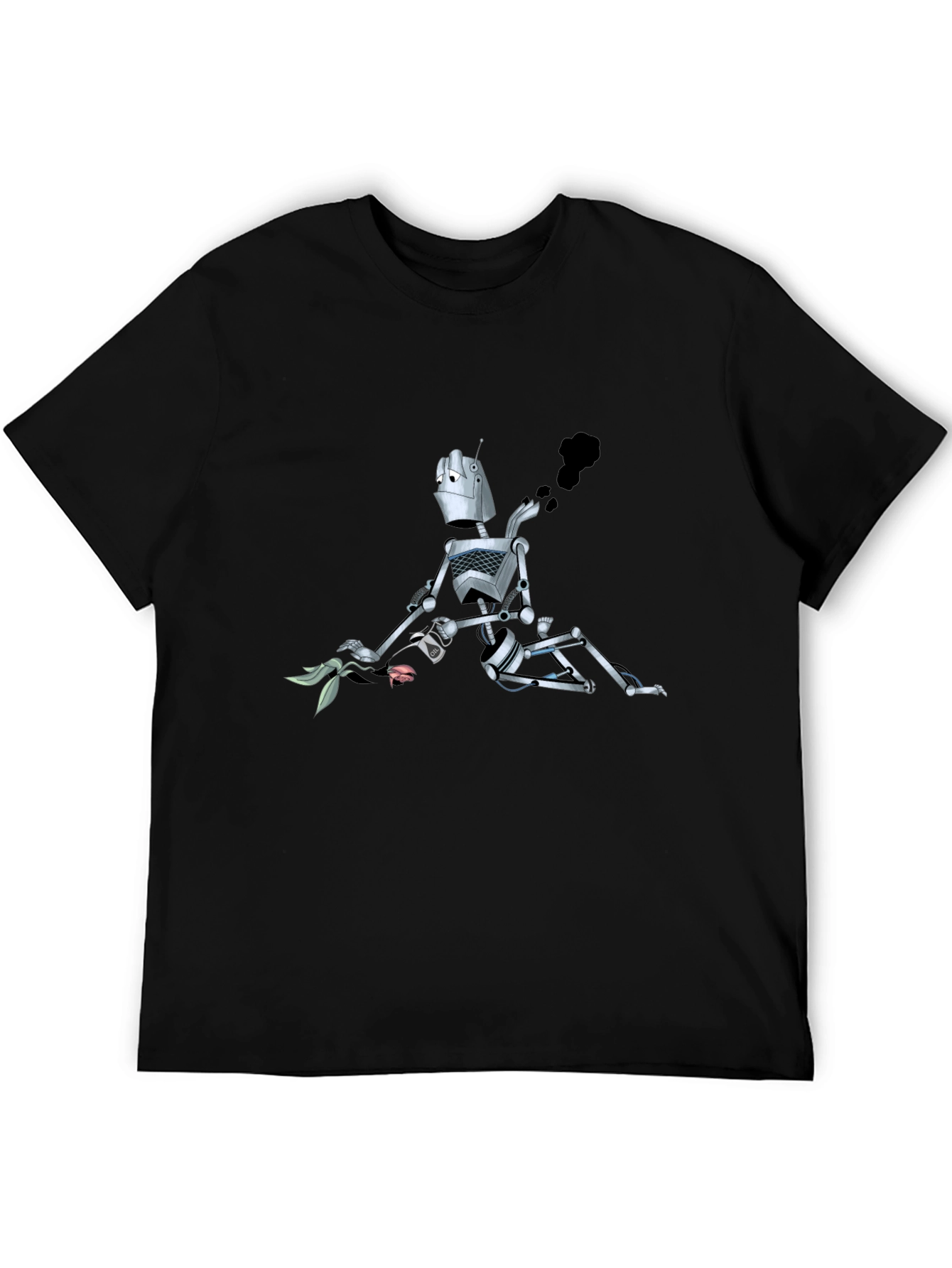 Robot with Flower Graphic Tee - Black