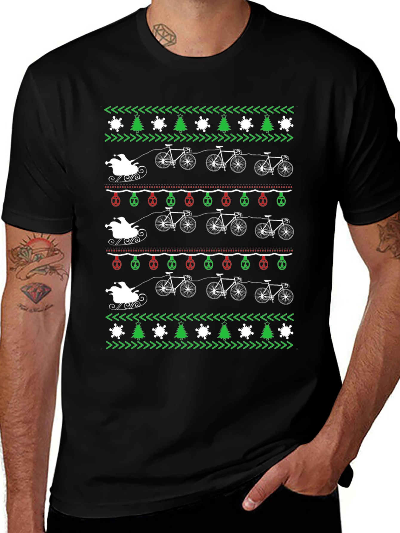 Cycling Santa Christmas Sweater T-Shirt