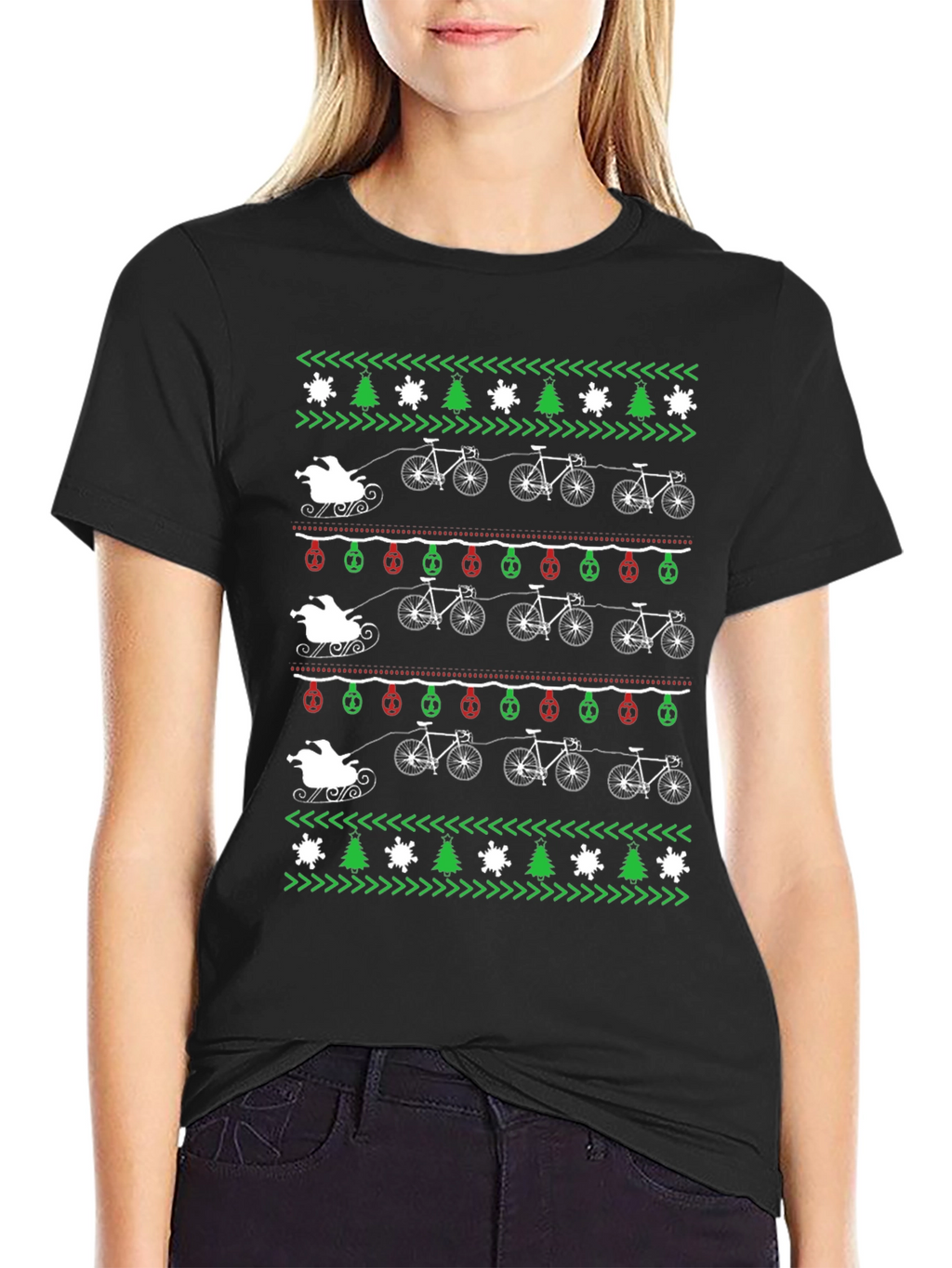 Cycling Santa Christmas Sweater T-Shirt