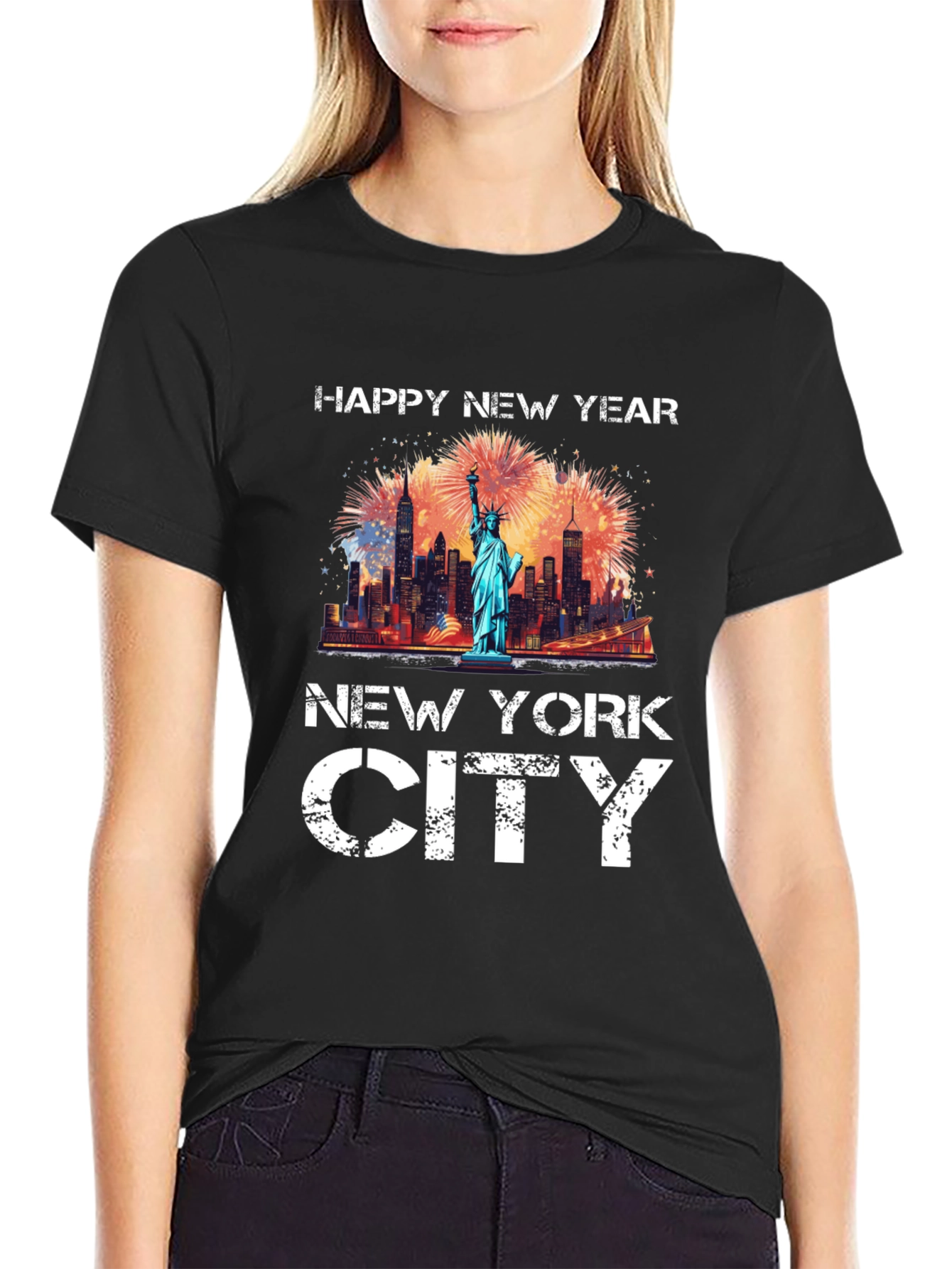 Happy New Year New York City Black T-Shirt