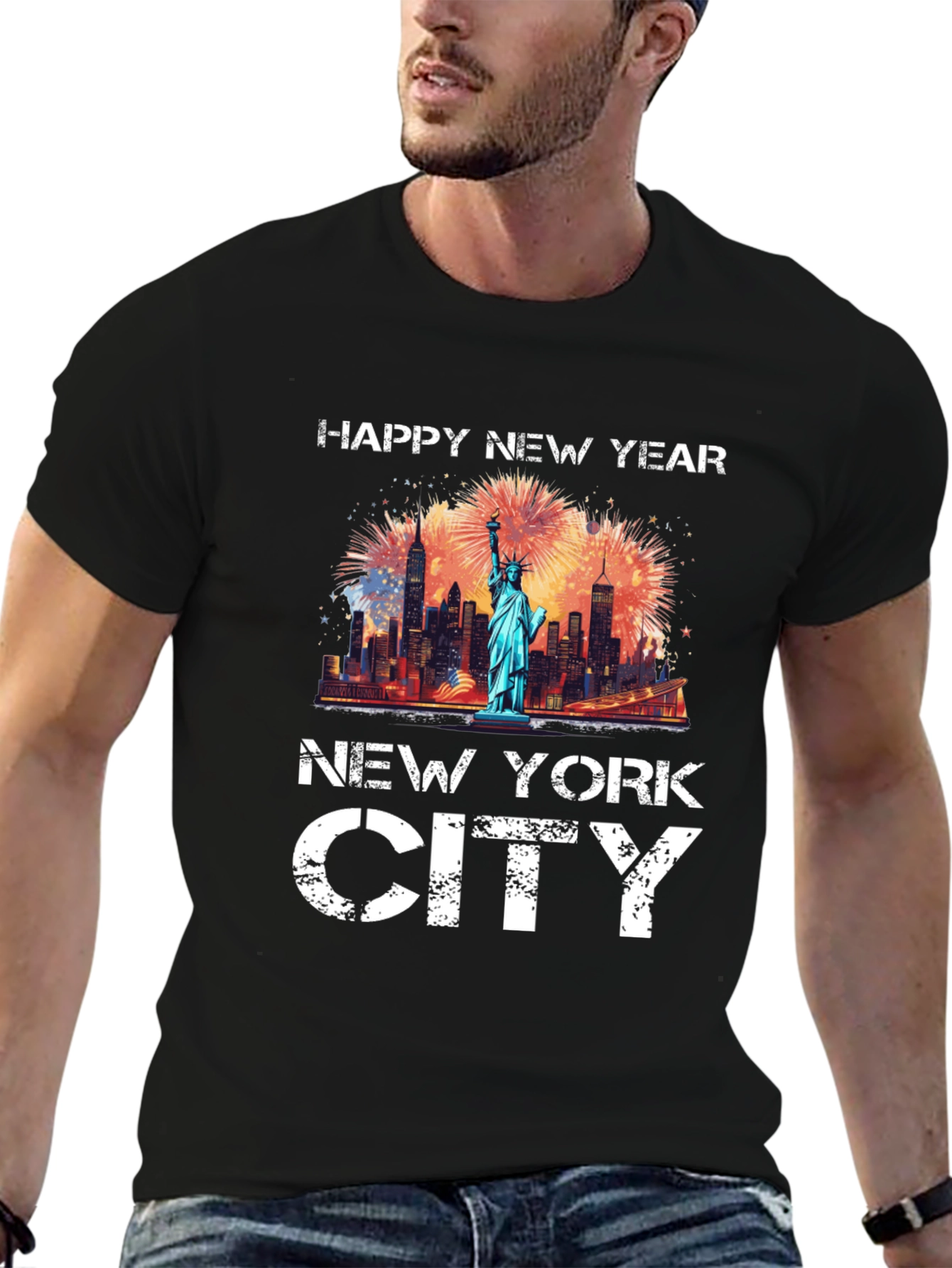 Happy New Year New York City Black T-Shirt