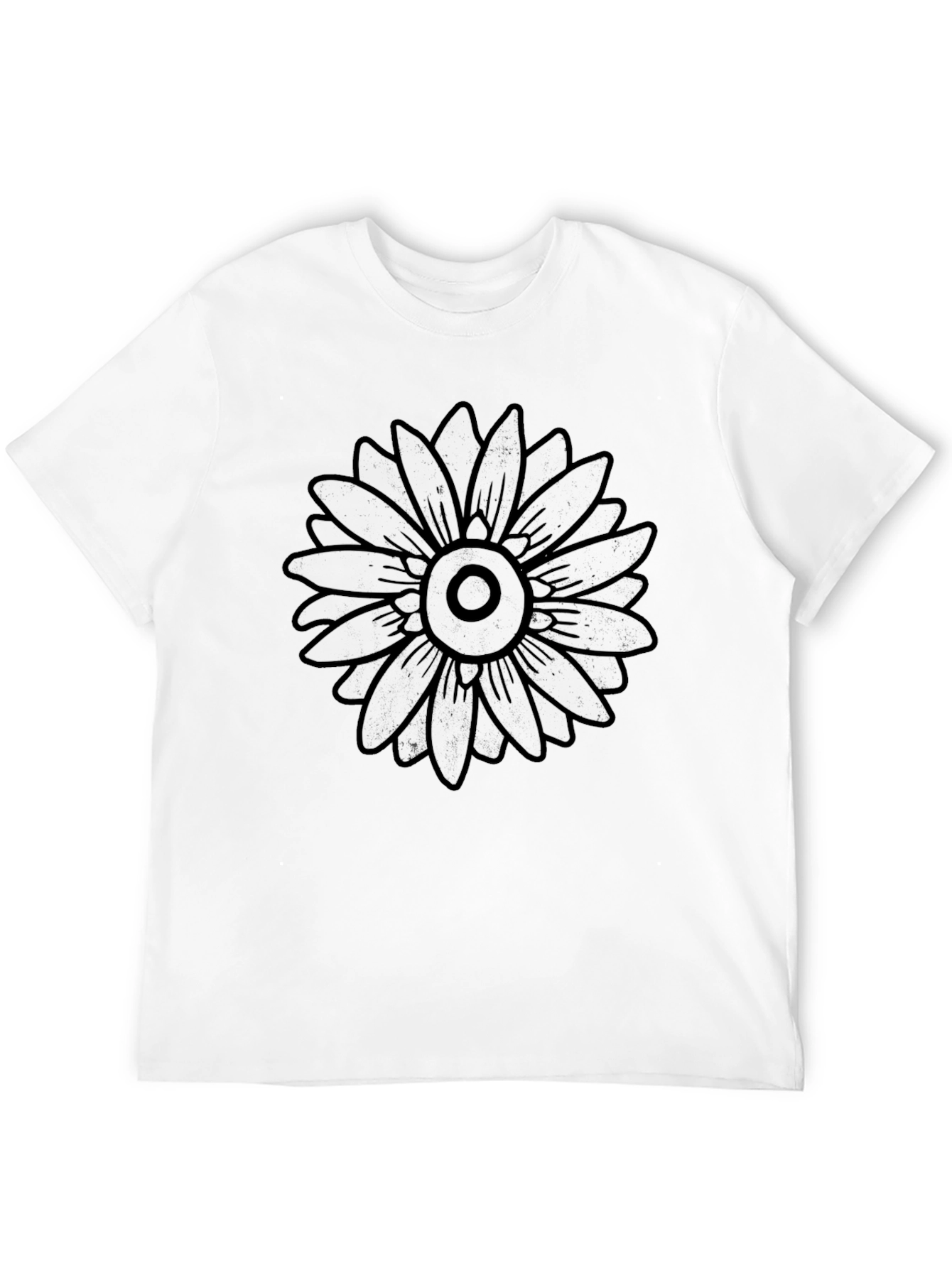 Black Graphic Tee - Bold Flower Design Casual Fit