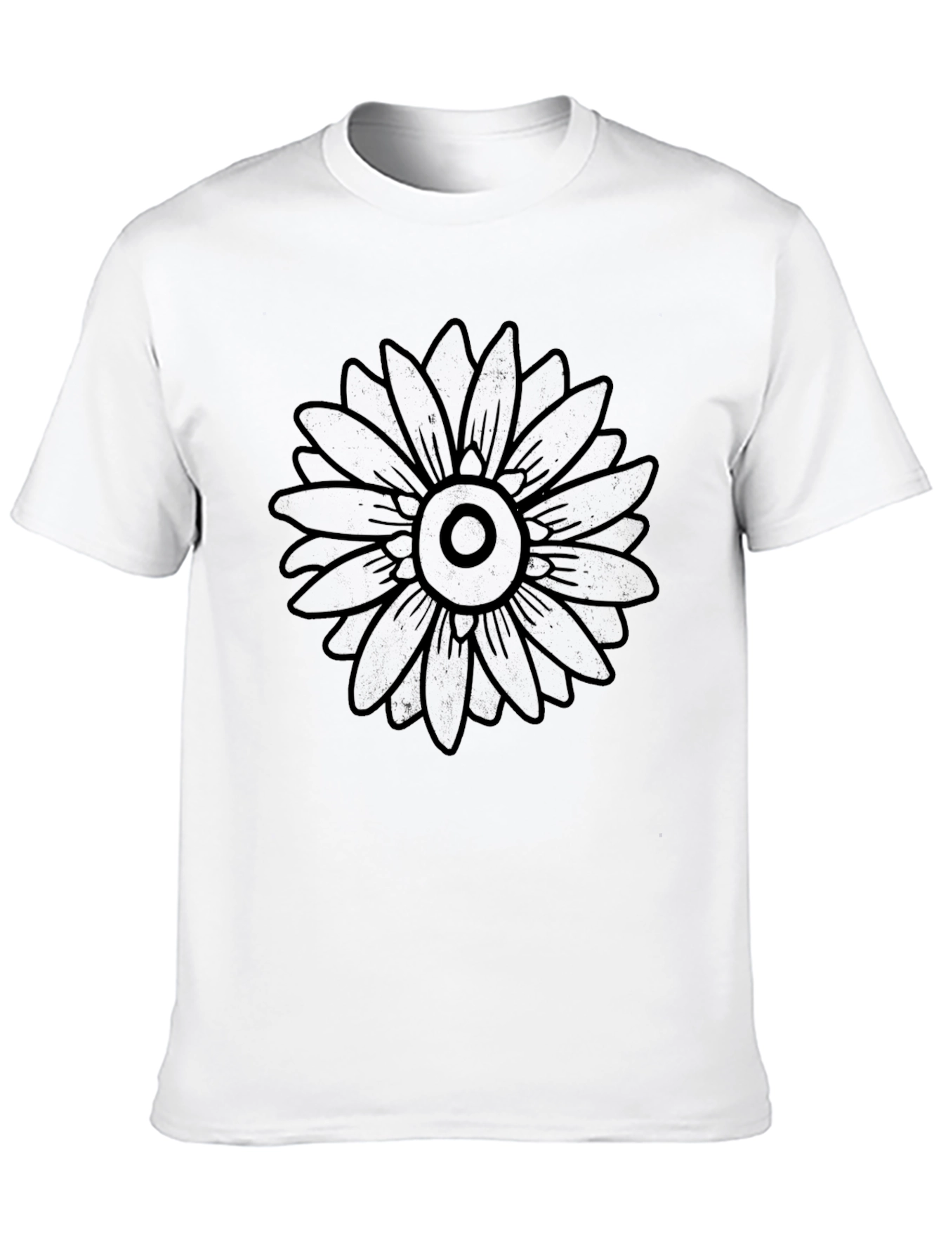 Black Graphic Tee - Bold Flower Design Casual Fit