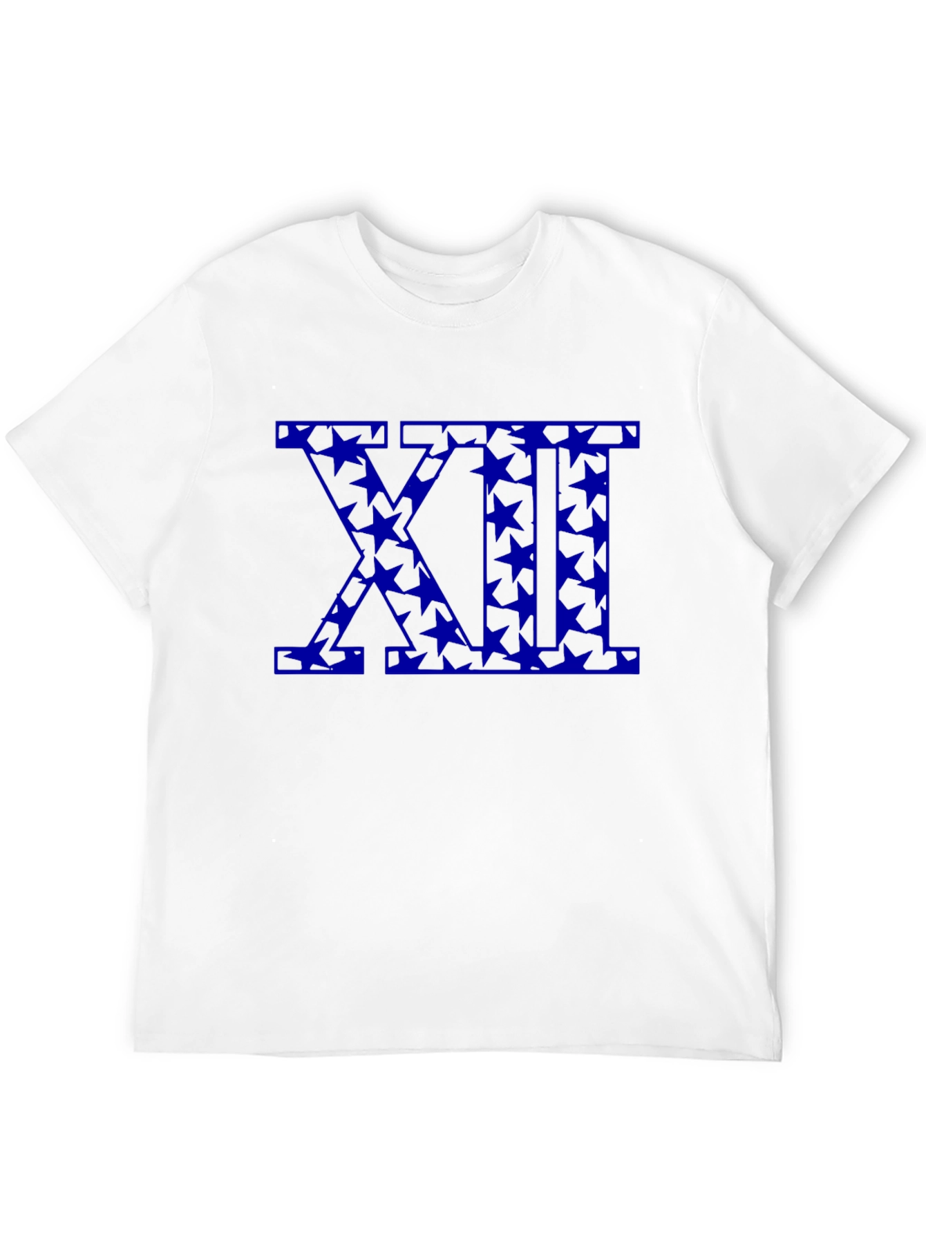 Black T-Shirt with Blue Star XII Roman Numeral Design