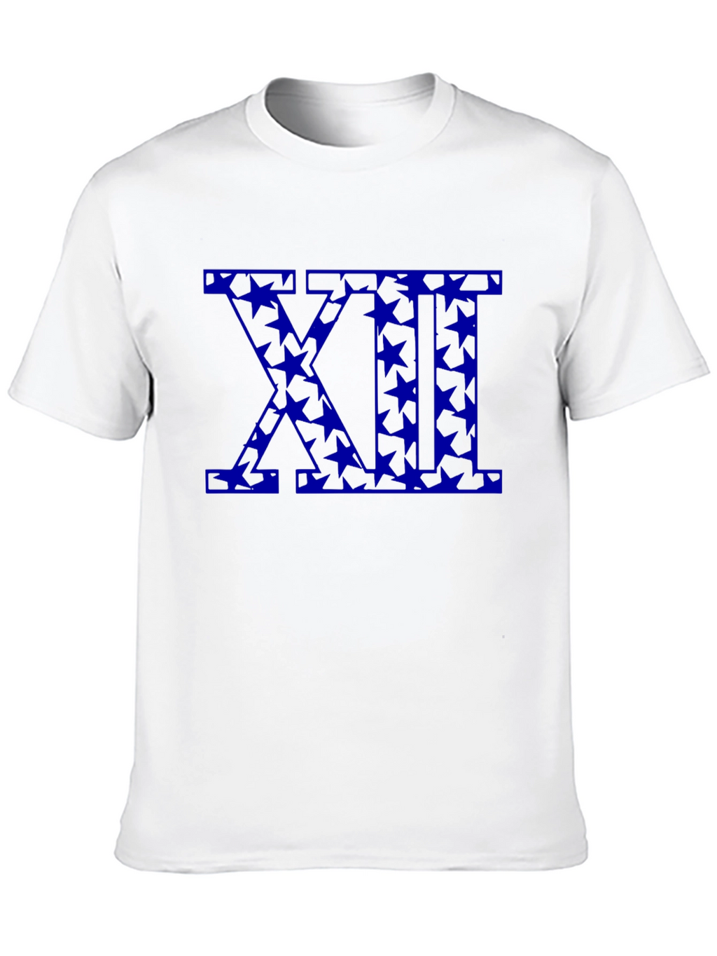 Black T-Shirt with Blue Star XII Roman Numeral Design
