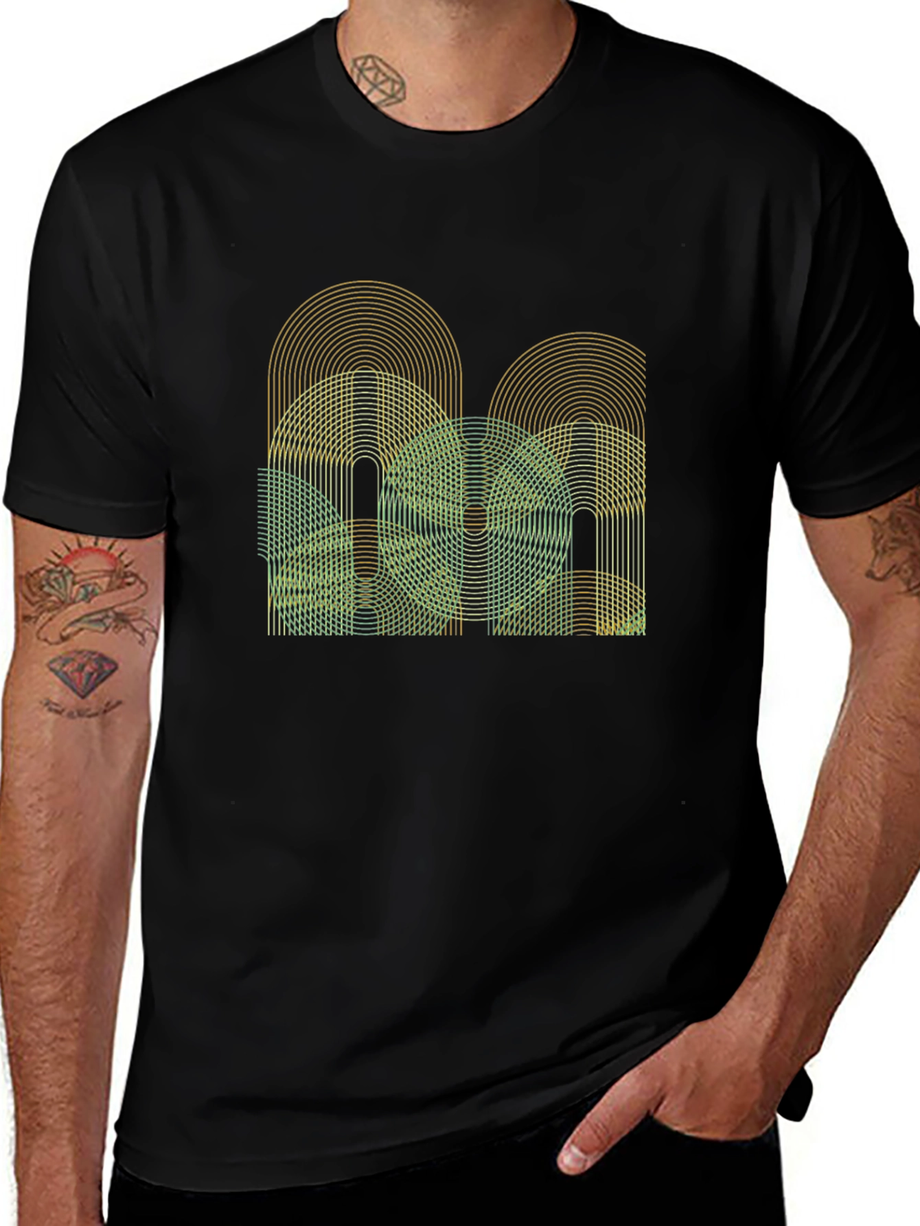 Abstract Geometric Graphic Tee - Mens Black T-Shirt