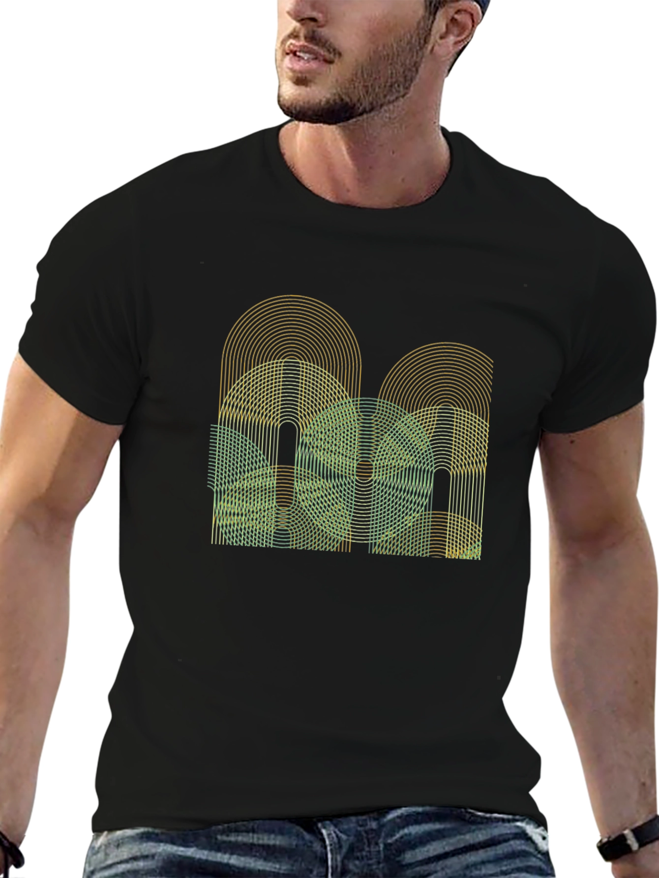 Abstract Geometric Graphic Tee - Mens Black T-Shirt