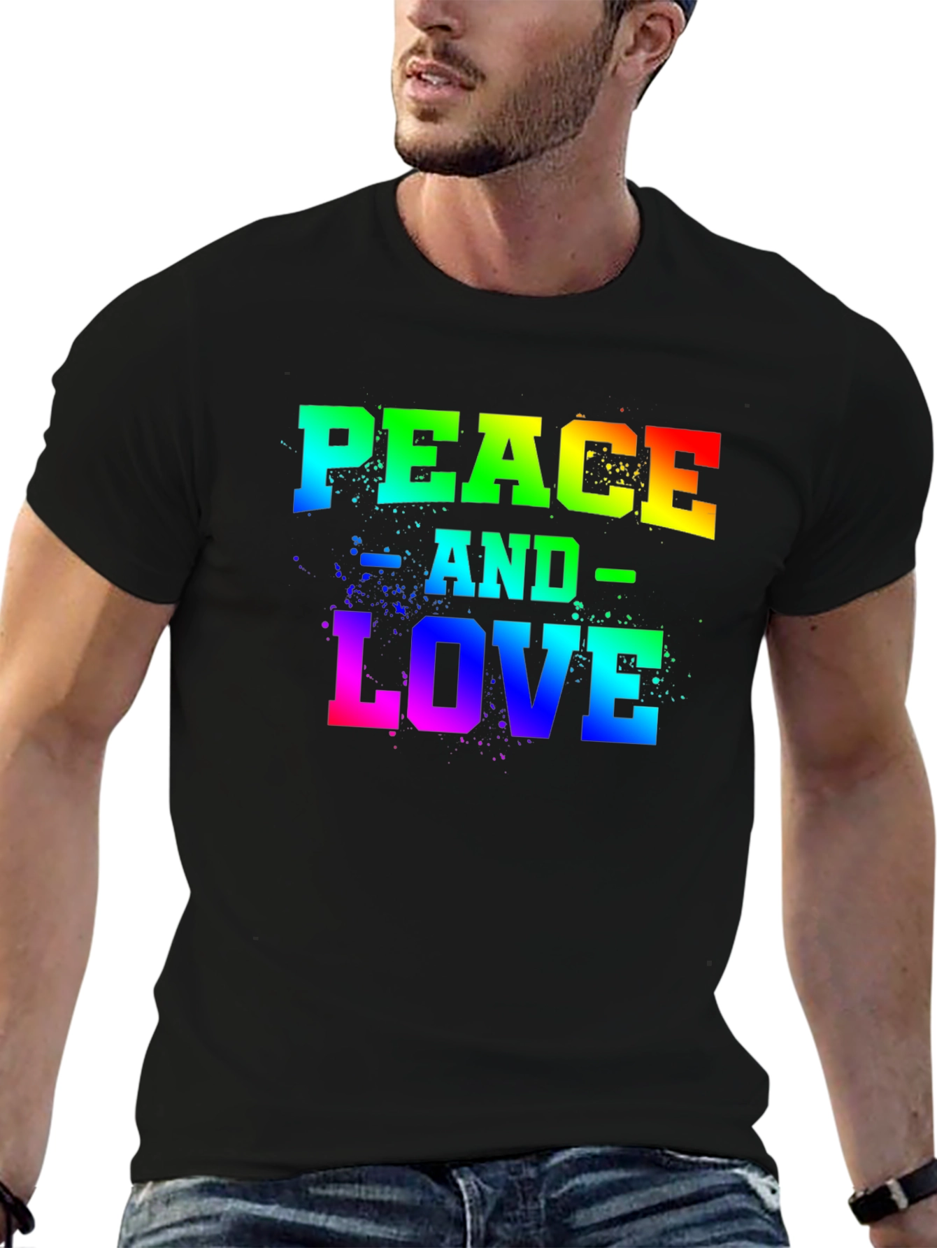Peace and Love Rainbow Graphic T-Shirt