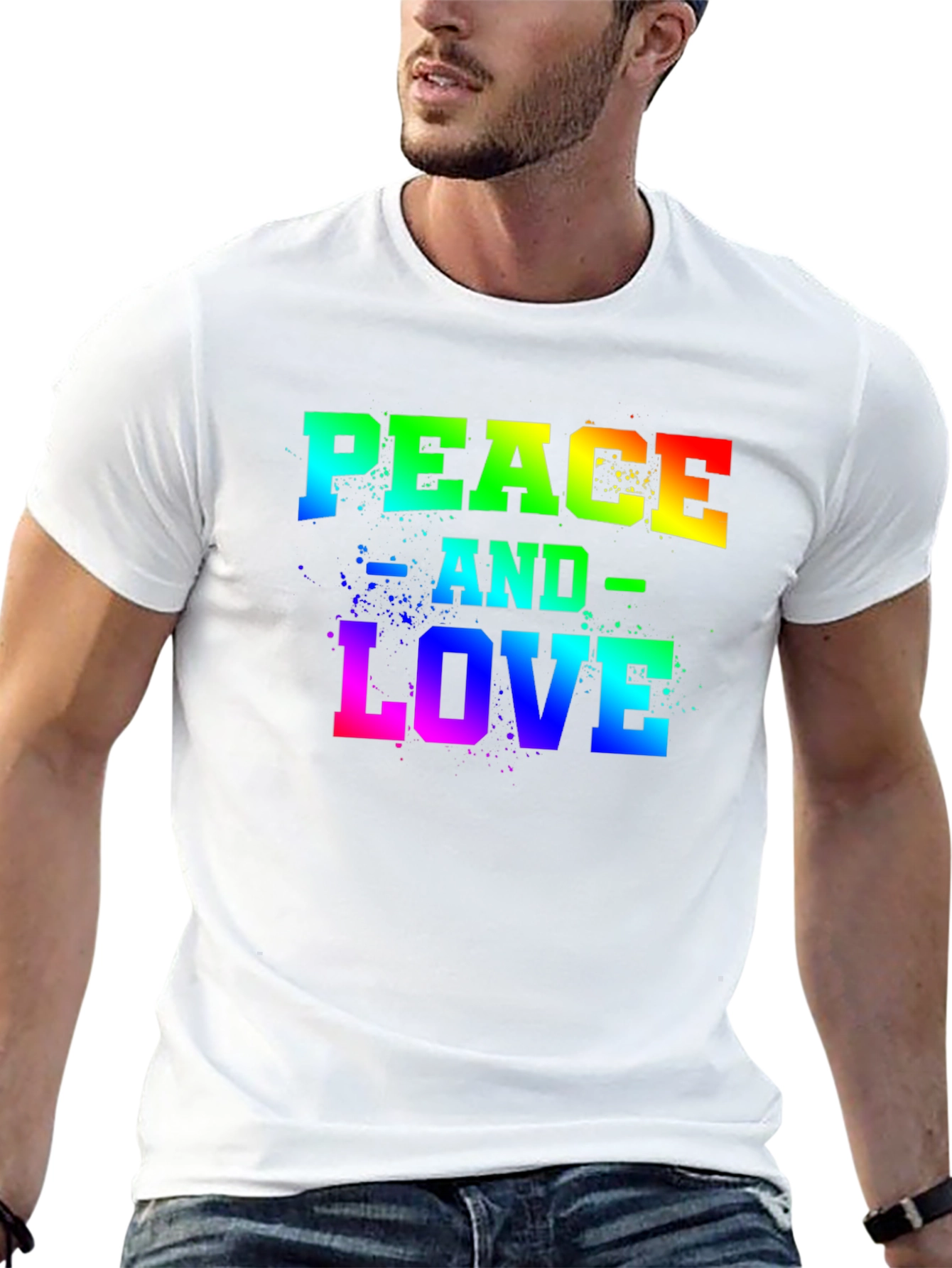 Peace and Love Rainbow Graphic T-Shirt