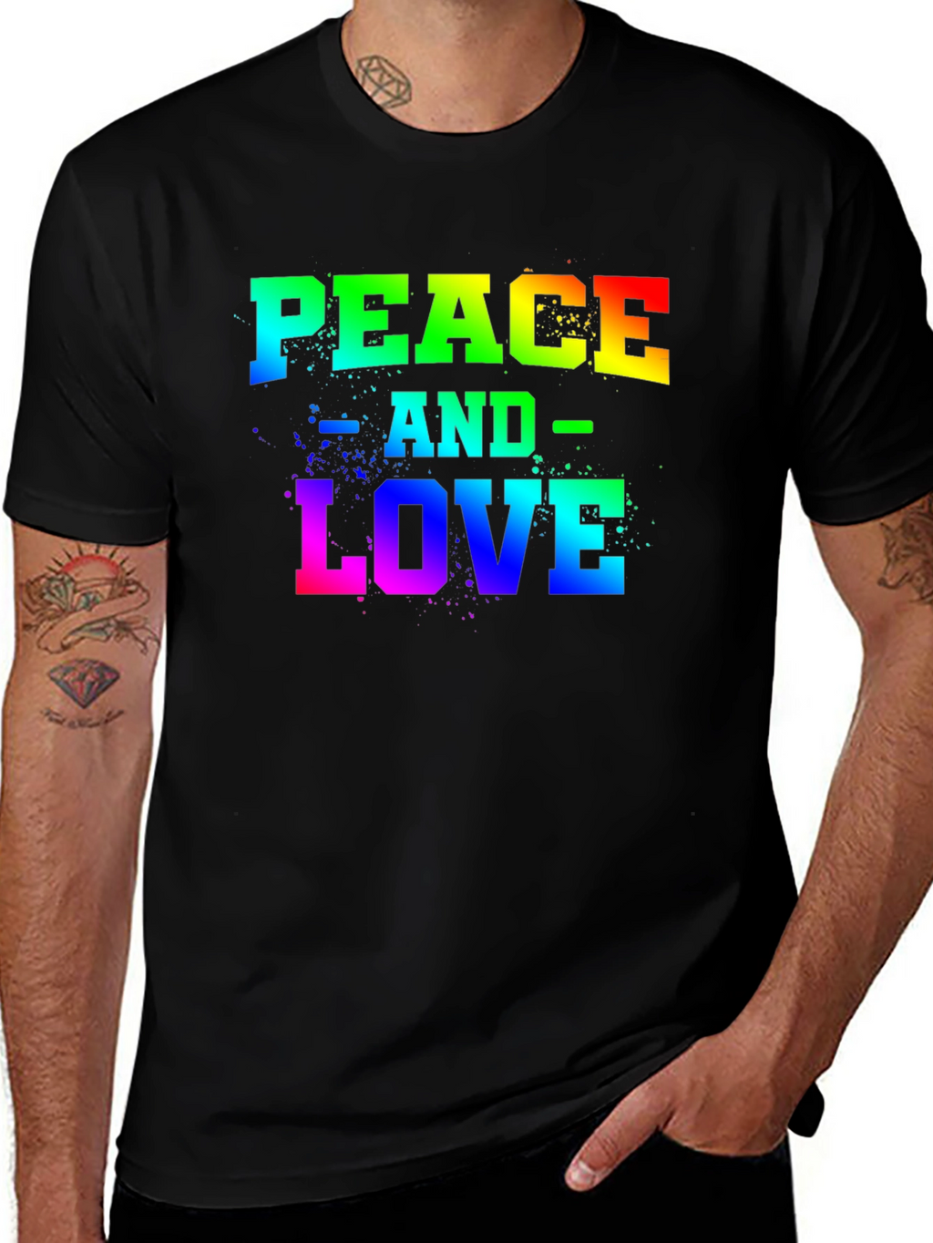 Peace and Love Rainbow Graphic T-Shirt