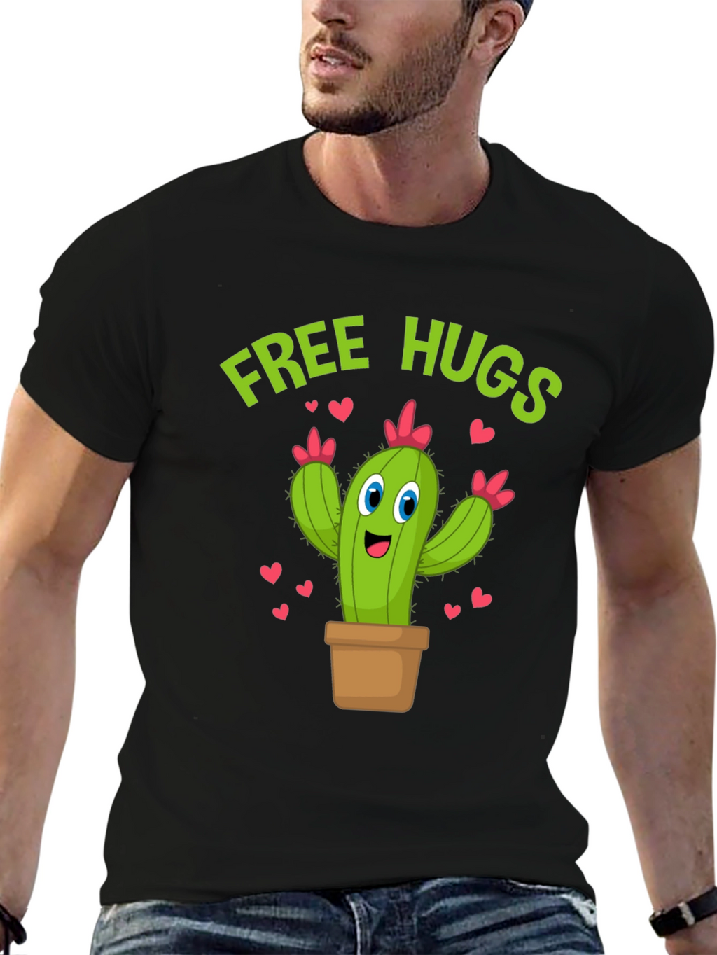Free Hugs Cactus T-Shirt Funny Cartoon Tee
