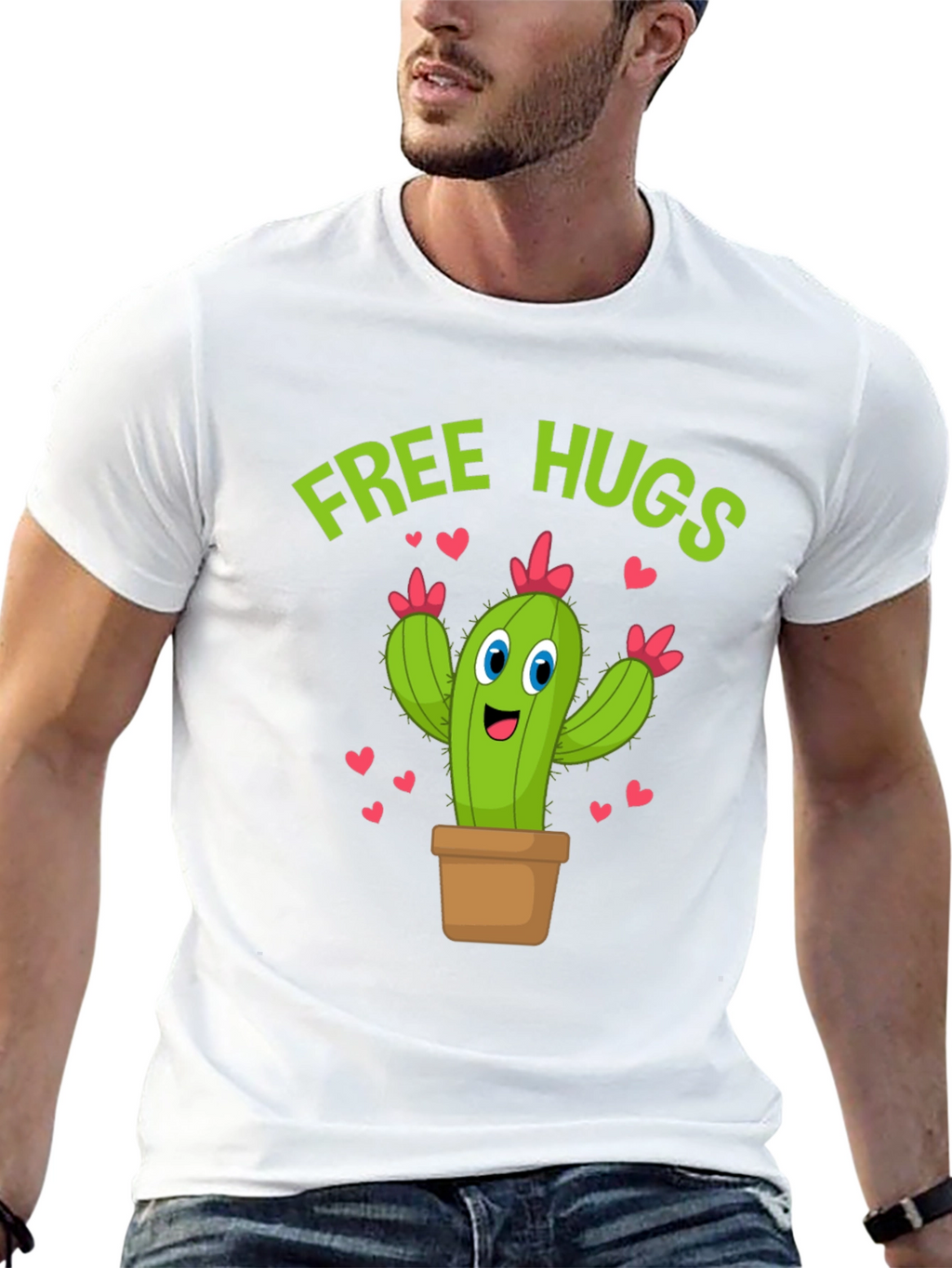 Free Hugs Cactus T-Shirt Funny Cartoon Tee