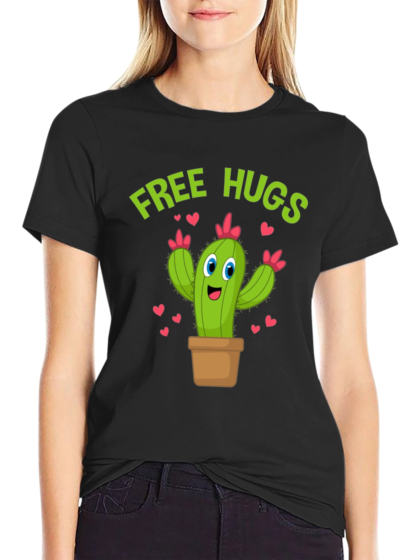Free Hugs Cactus T-Shirt Funny Cartoon Tee