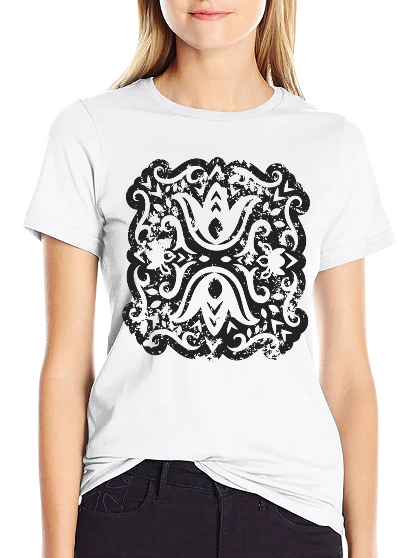 Black Graphic Tee - Intricate Floral Design