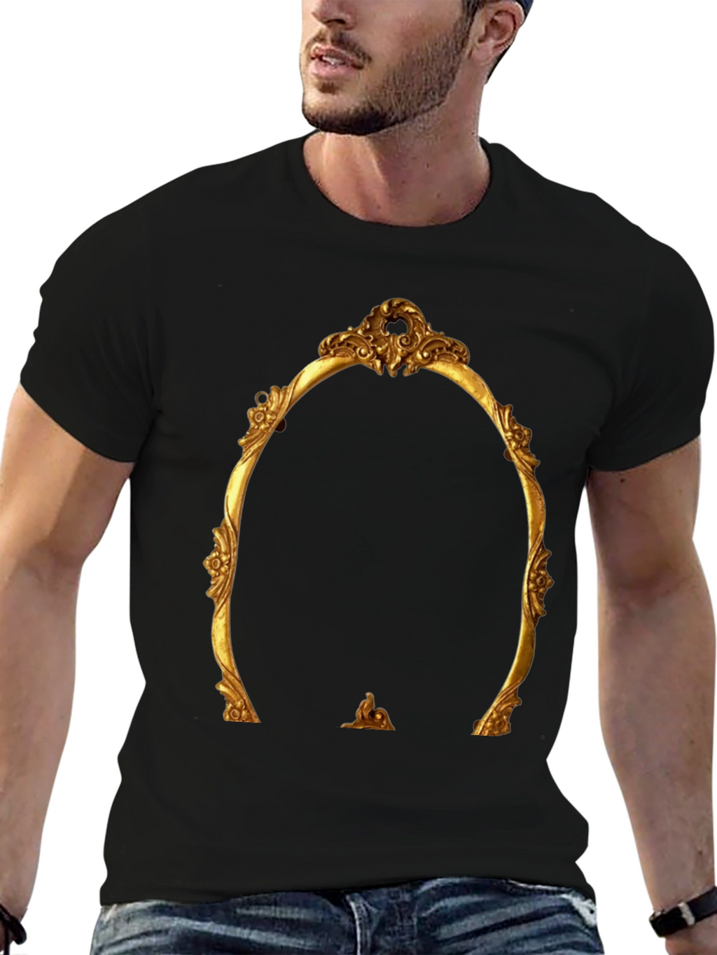 Ornate Golden Frame Graphic Tee - Statement Style
