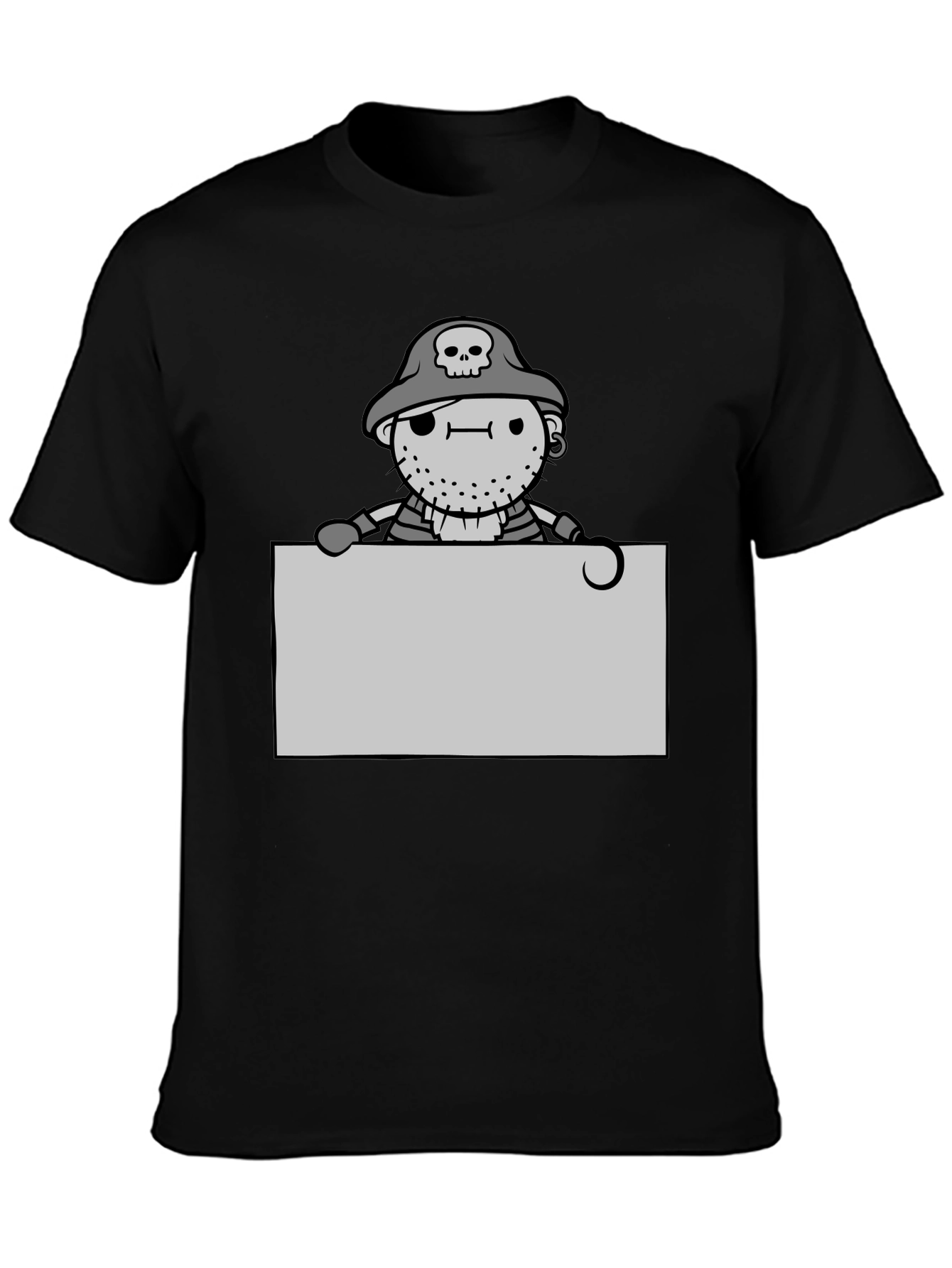 Cartoon Pirate Graphic Tee - Black Unisex T-Shirt