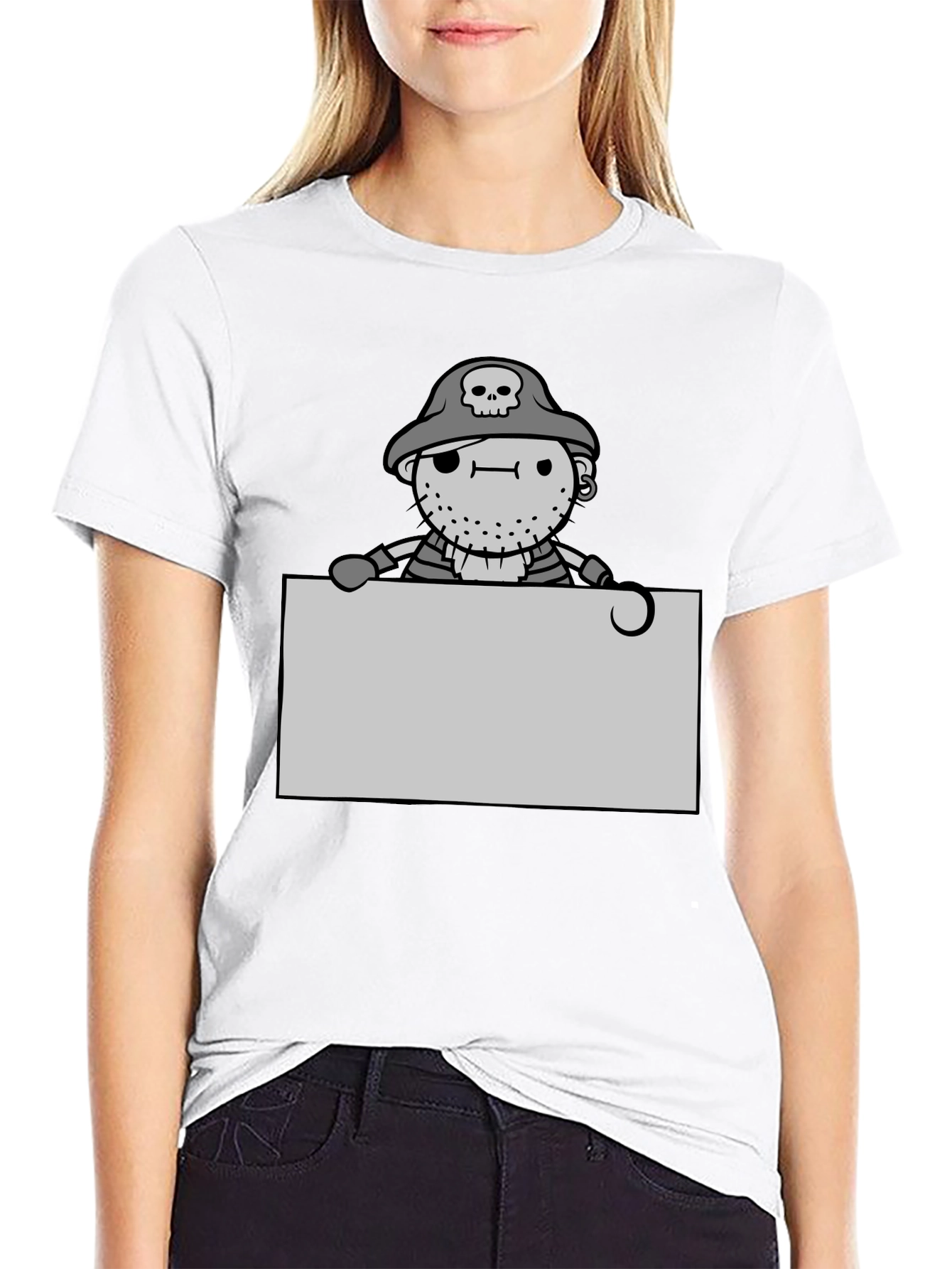 Cartoon Pirate Graphic Tee - Black Unisex T-Shirt