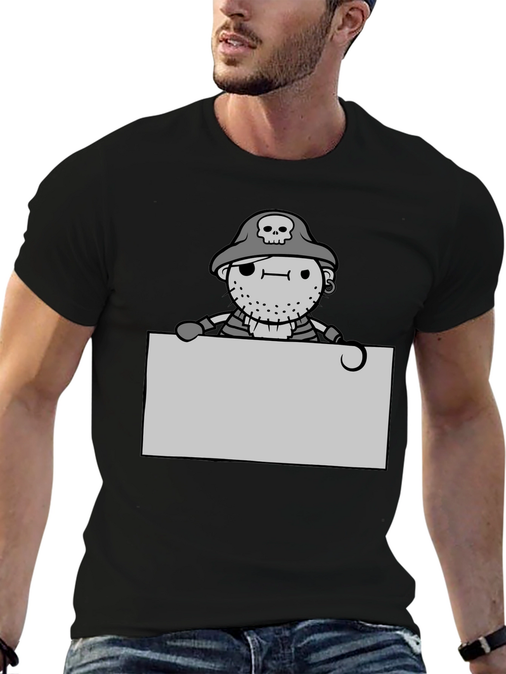 Cartoon Pirate Graphic Tee - Black Unisex T-Shirt