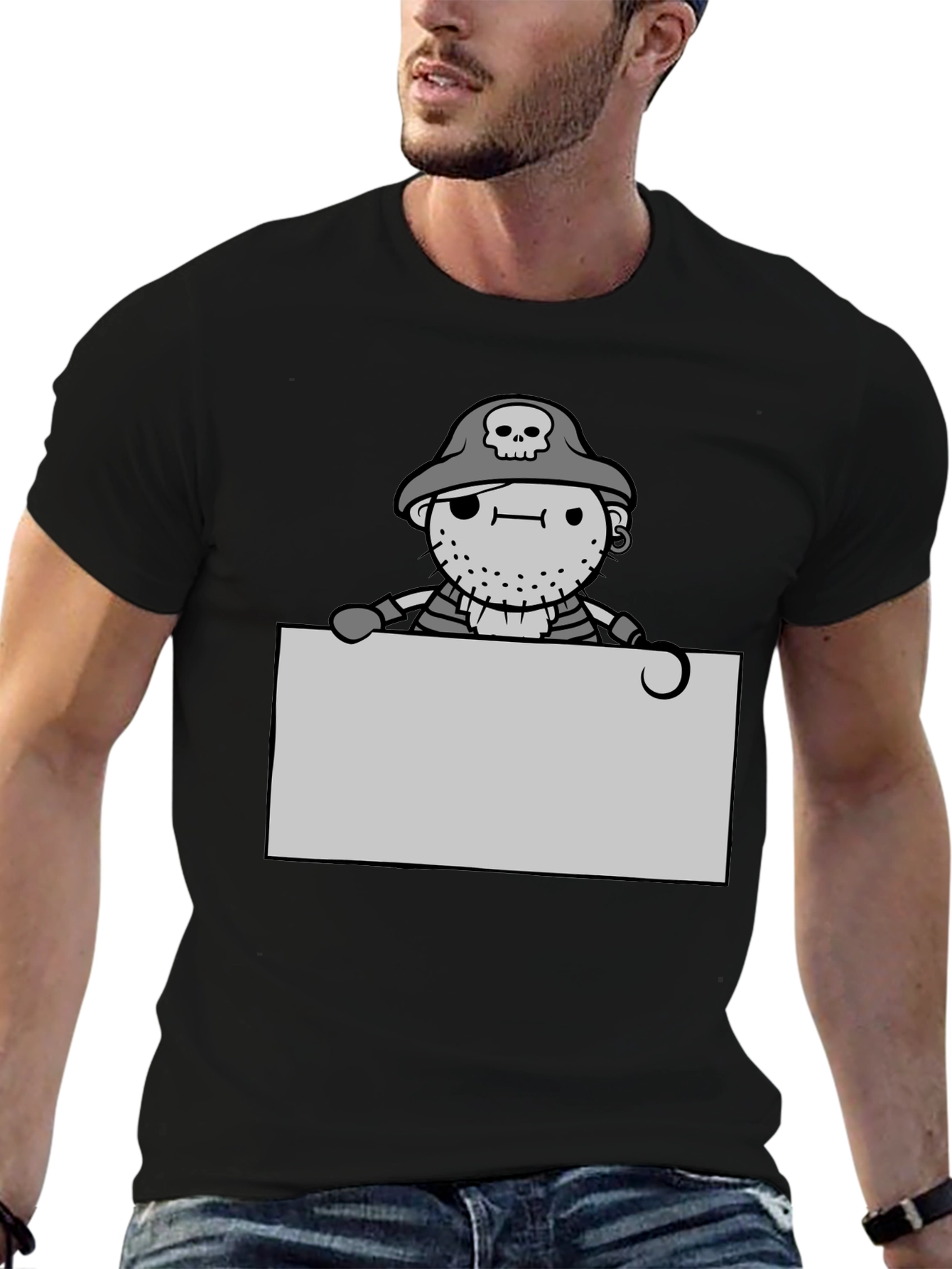 Cartoon Pirate Graphic Tee - Black Unisex T-Shirt
