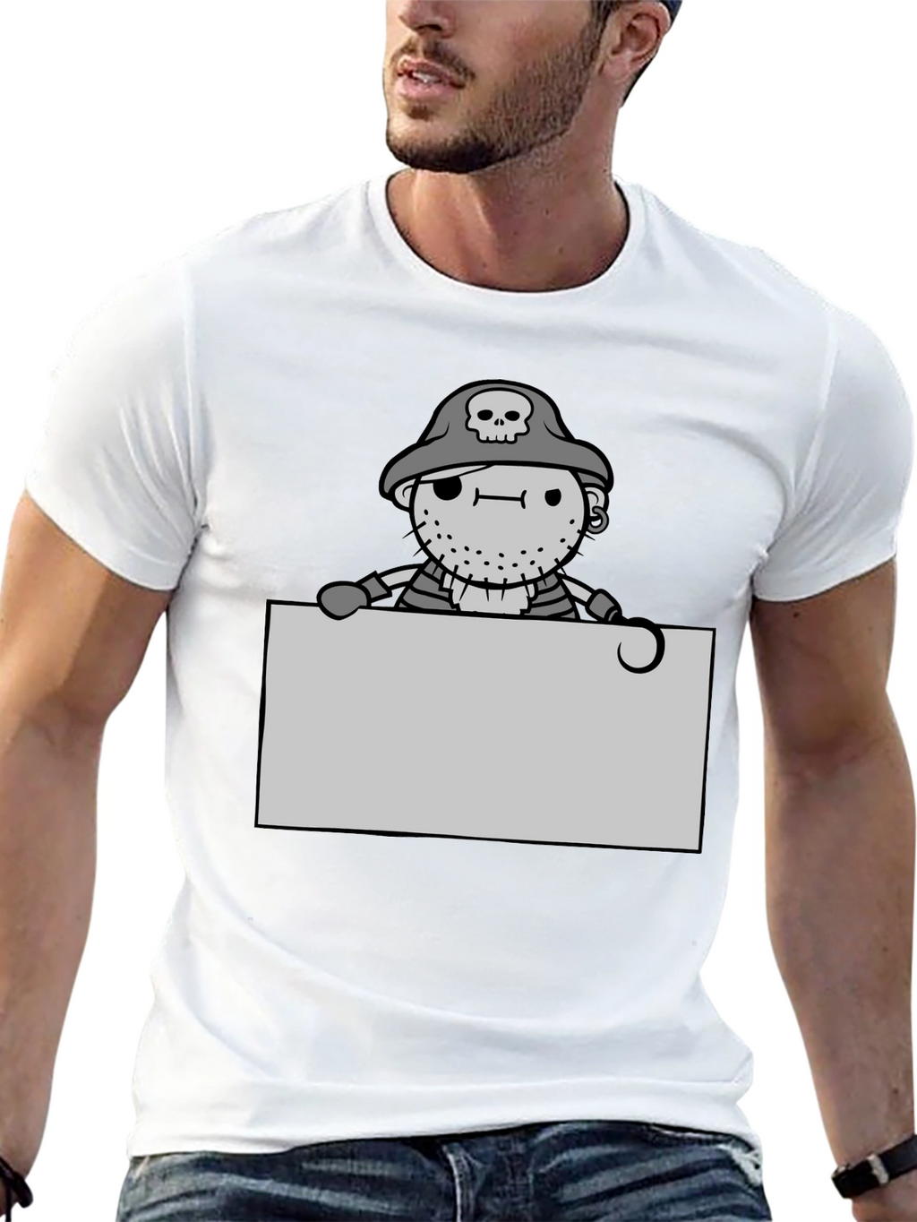 Cartoon Pirate Graphic Tee - Black Unisex T-Shirt