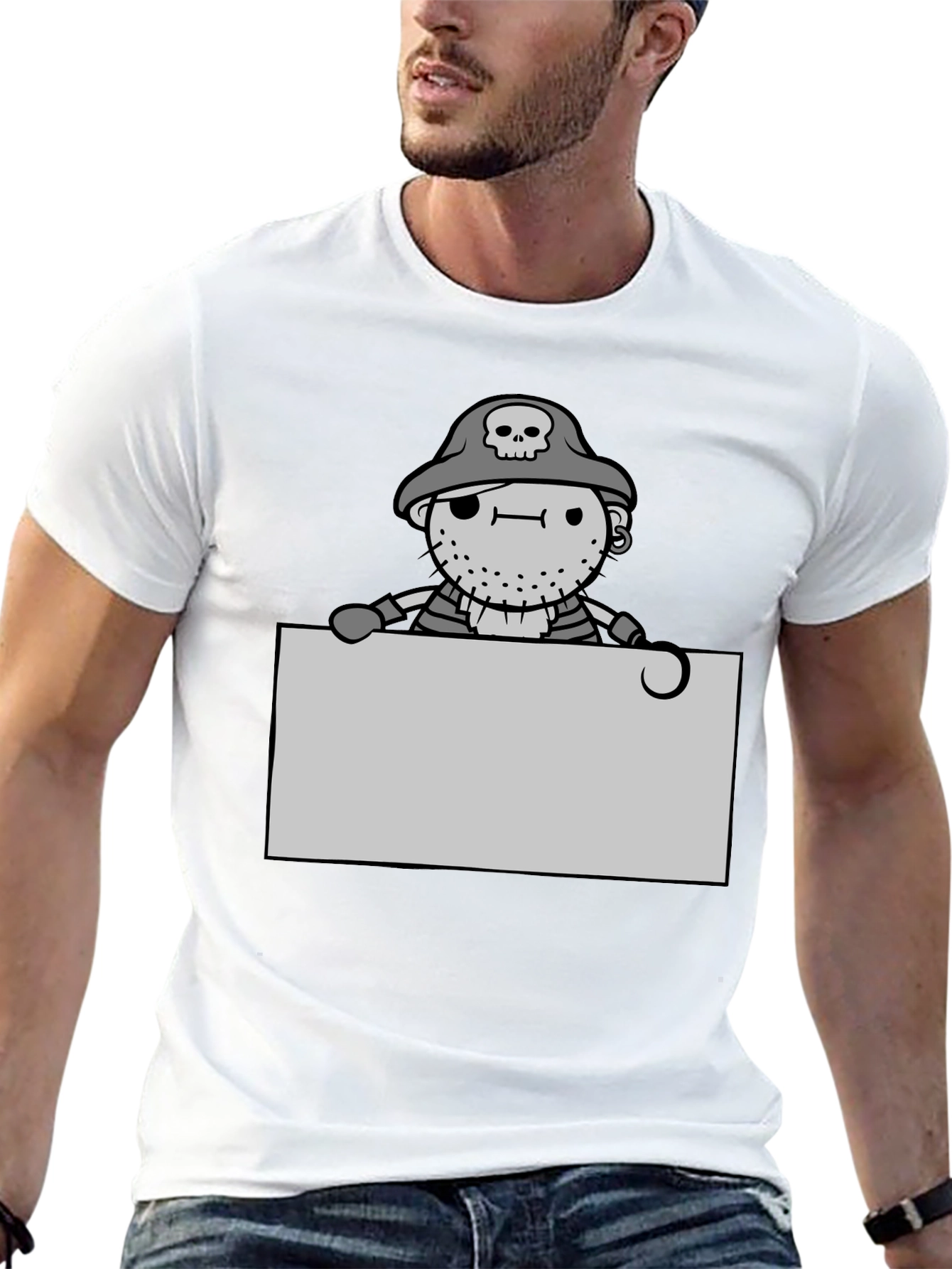 Cartoon Pirate Graphic Tee - Black Unisex T-Shirt