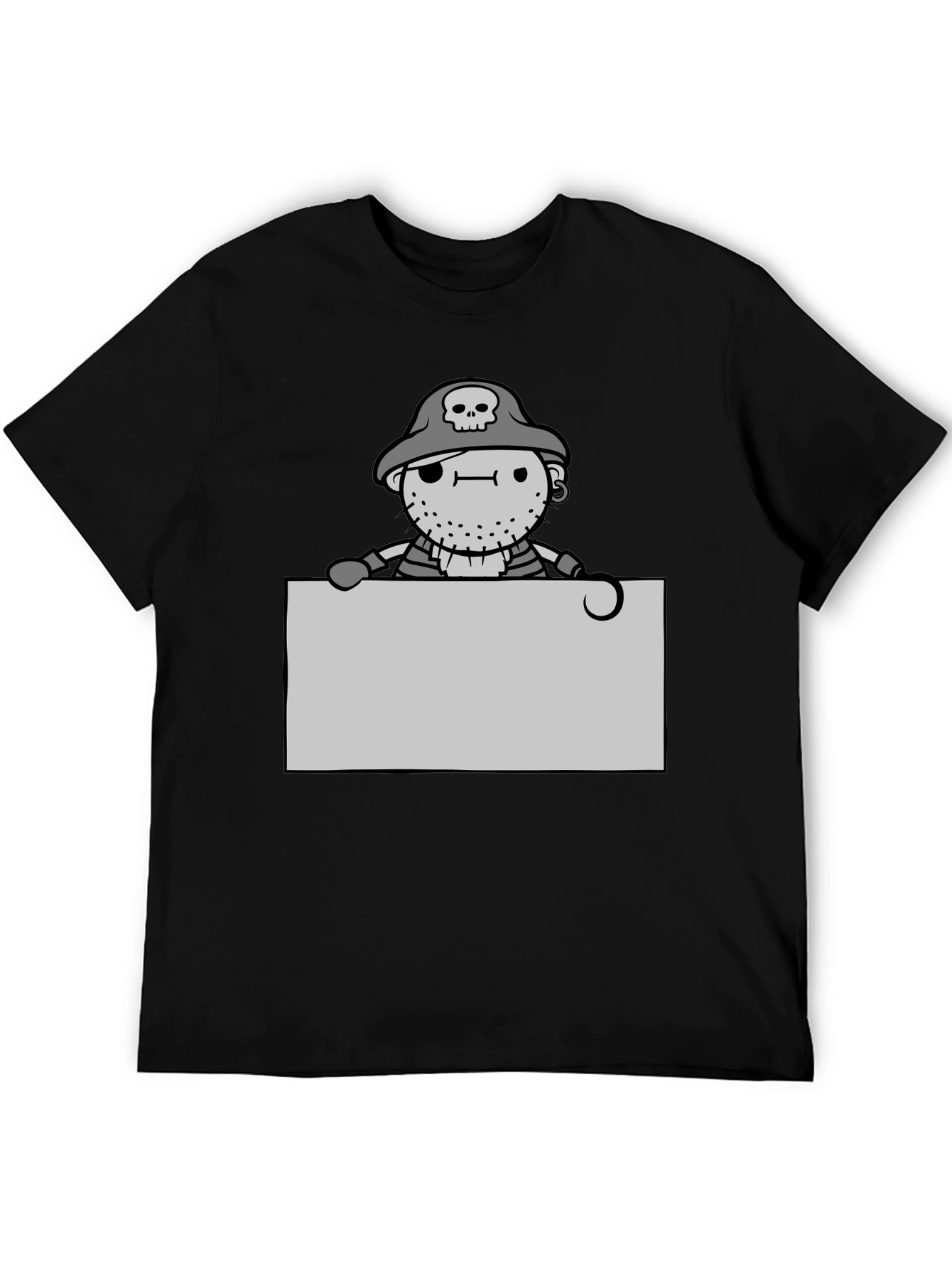 Cartoon Pirate Graphic Tee - Black Unisex T-Shirt