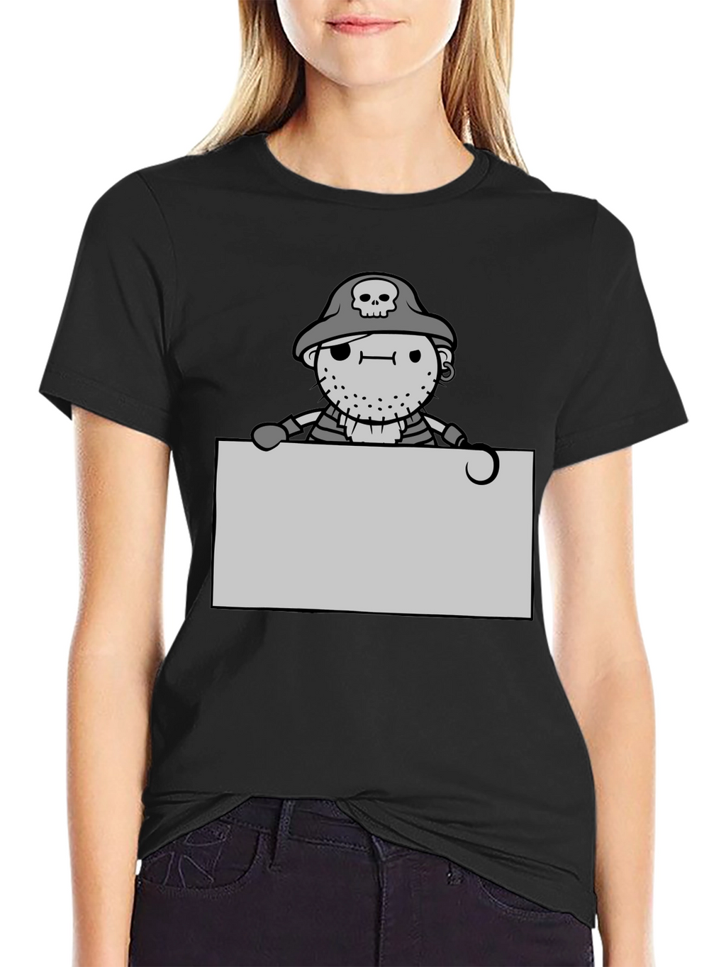 Cartoon Pirate Graphic Tee - Black Unisex T-Shirt