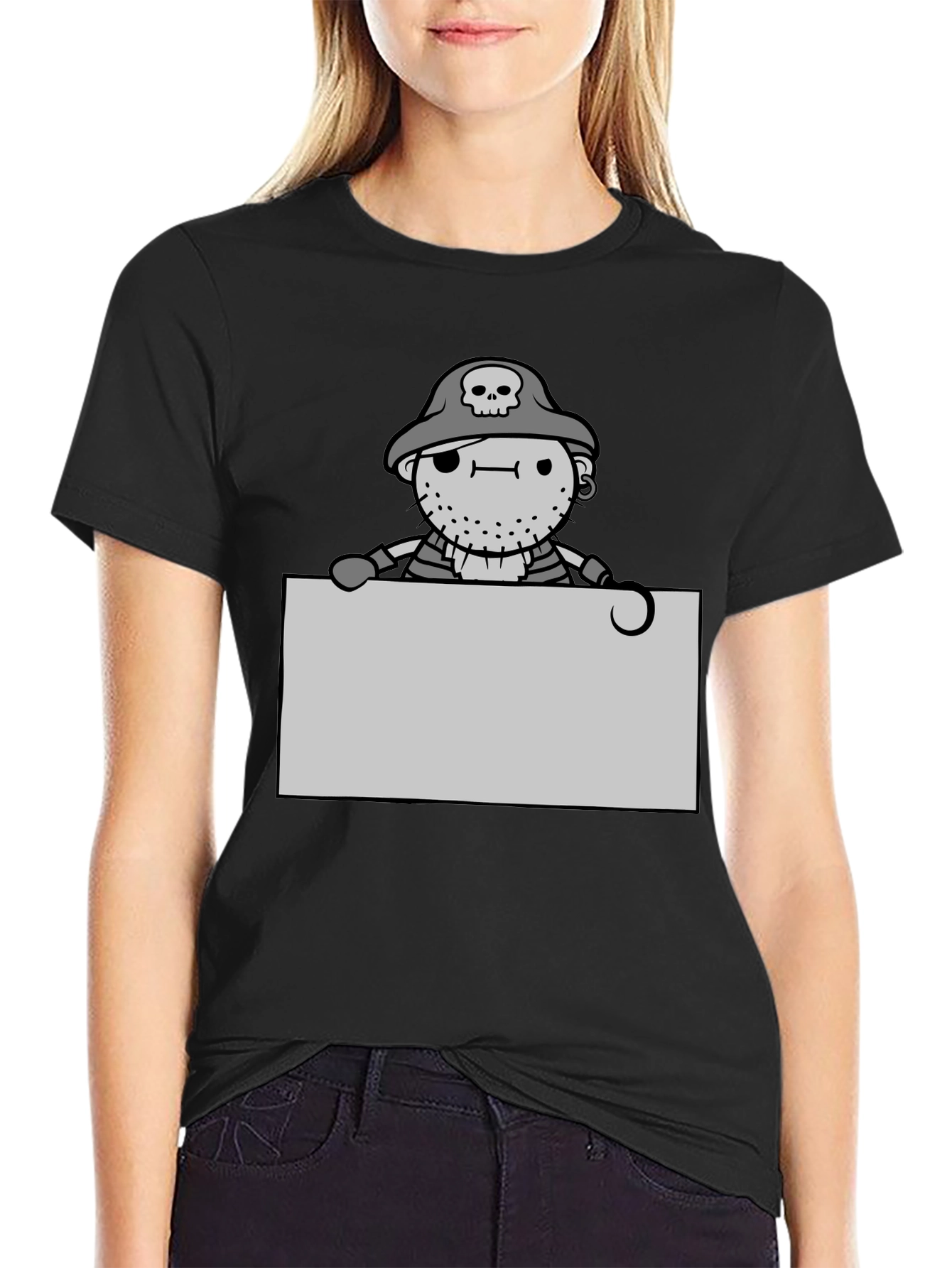 Cartoon Pirate Graphic Tee - Black Unisex T-Shirt