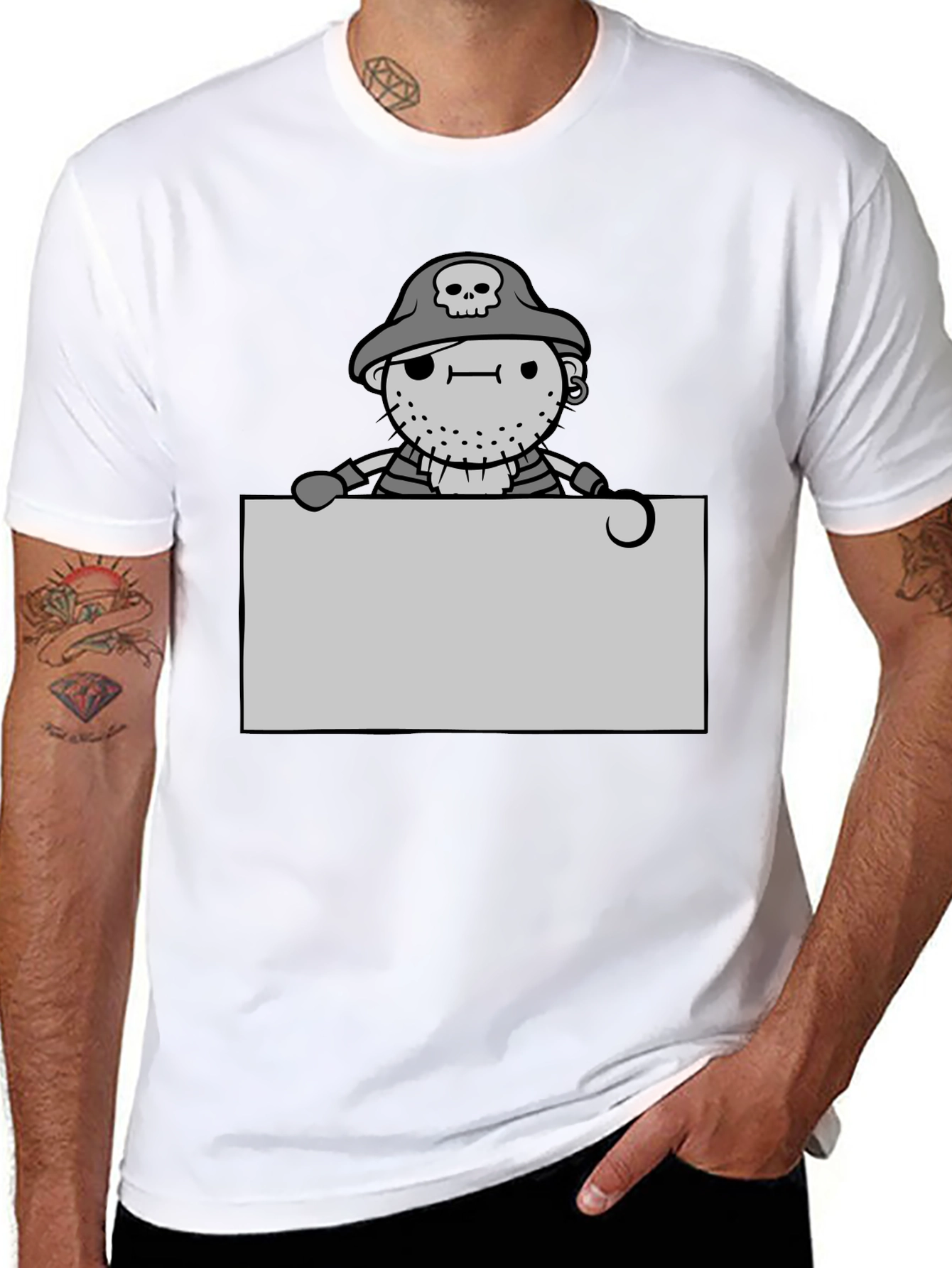 Cartoon Pirate Graphic Tee - Black Unisex T-Shirt