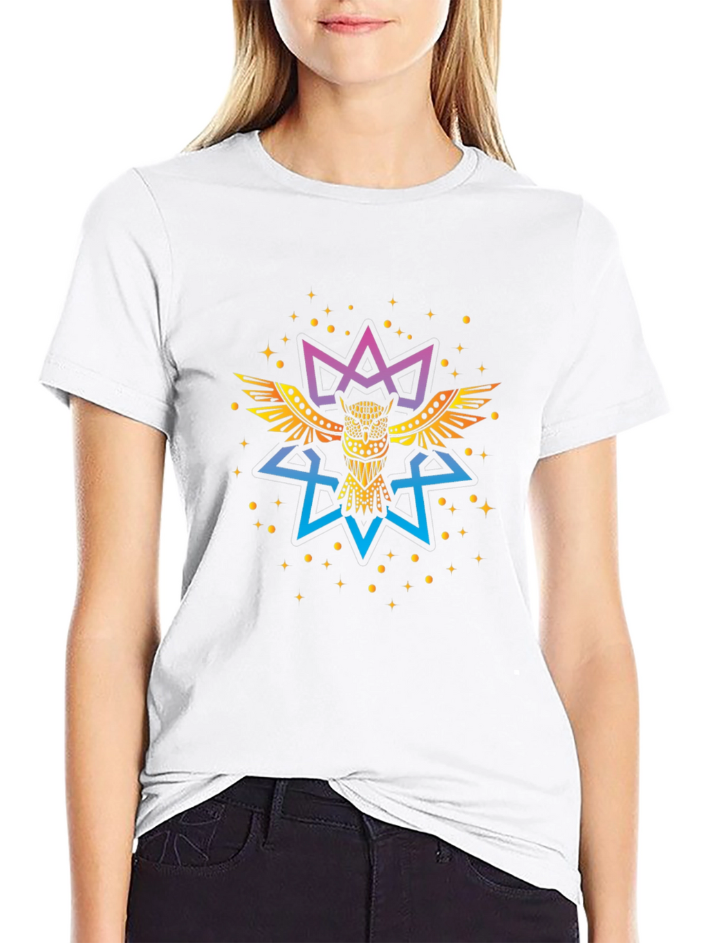 Mystic Owl Graphic Tee - Premium Black Cotton