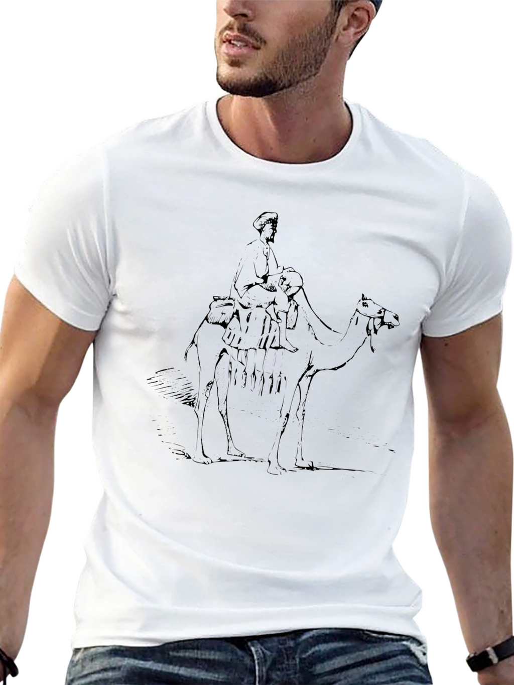 Mens Black T-Shirt with Camel Rider Graphic