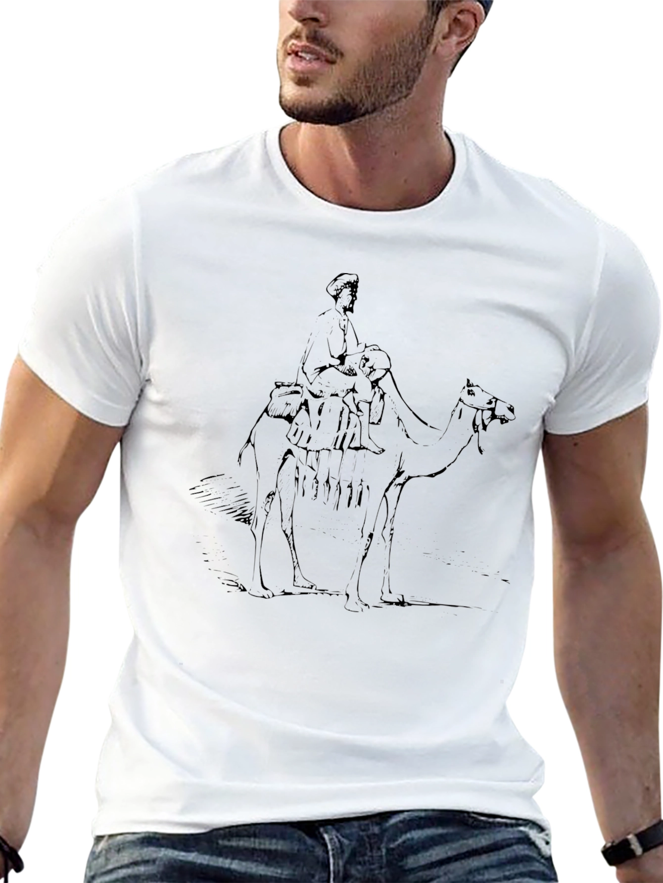 Mens Black T-Shirt with Camel Rider Graphic