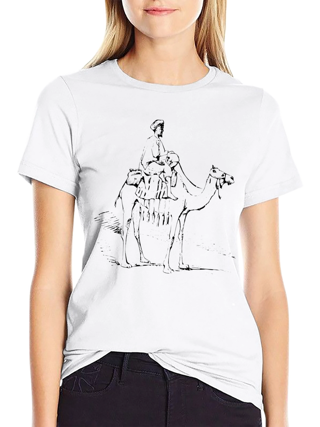 Mens Black T-Shirt with Camel Rider Graphic