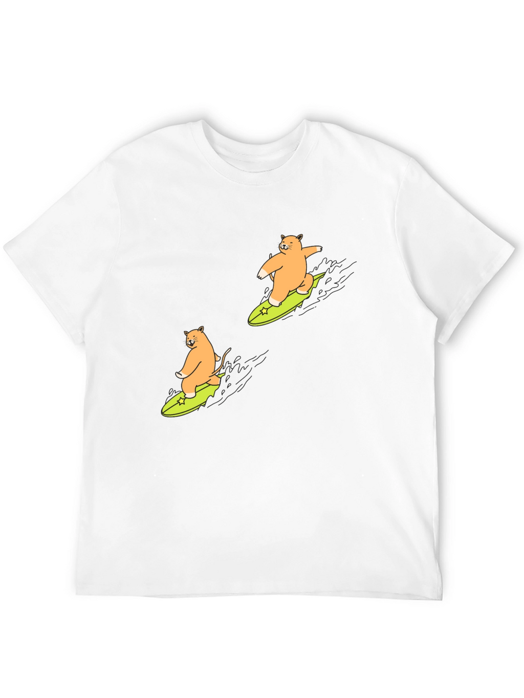 Cat Surfing Graphic T-Shirt - Black