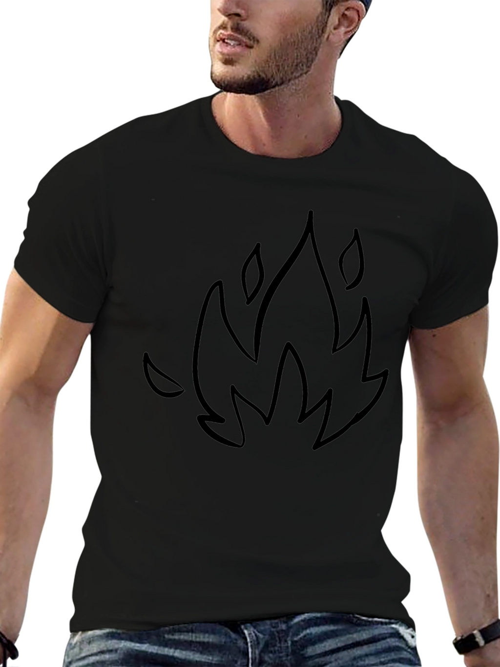 Black T-Shirt with Flame Graphic