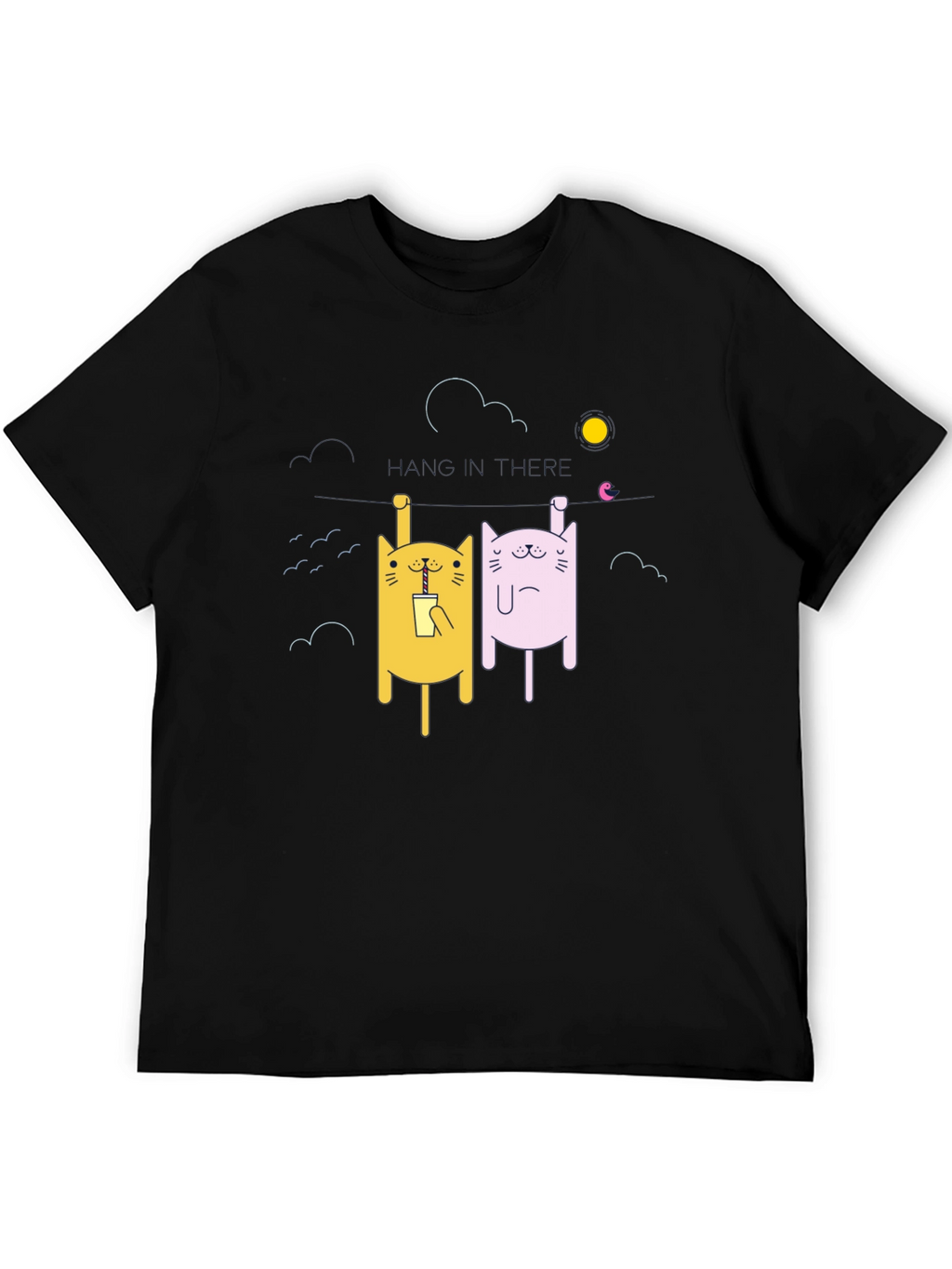 Cartoon Cat Graphic T-Shirt - Unisex Black Tee