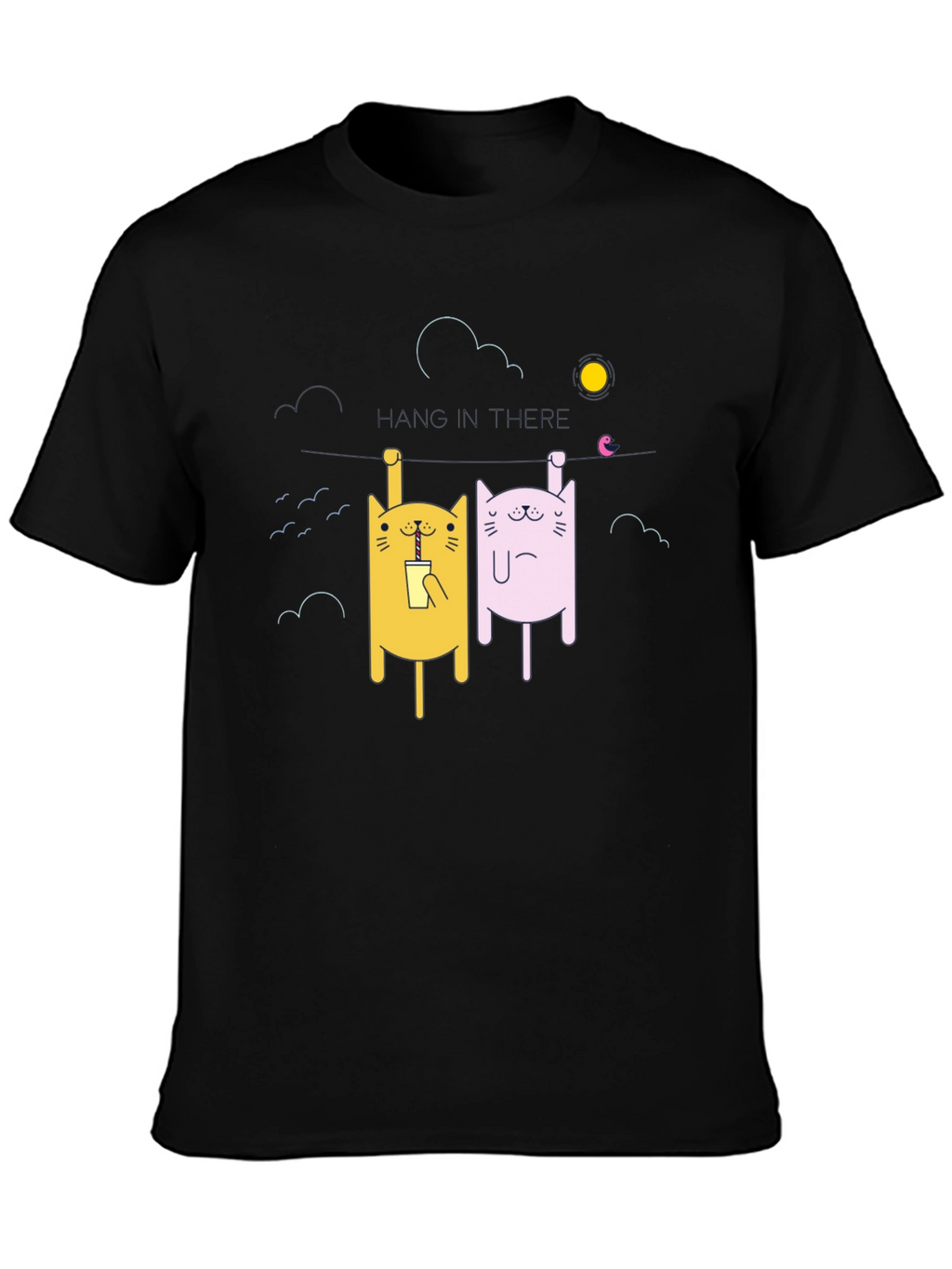 Cartoon Cat Graphic T-Shirt - Unisex Black Tee