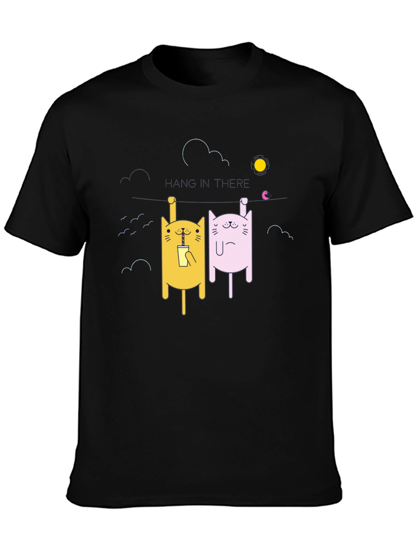 Cartoon Cat Graphic T-Shirt - Unisex Black Tee