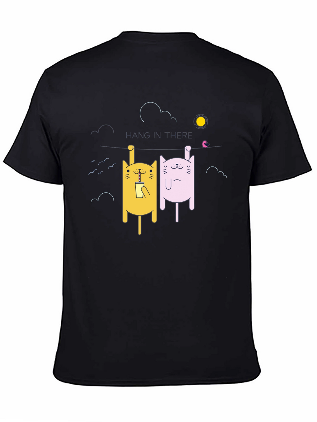 Cartoon Cat Graphic T-Shirt - Unisex Black Tee
