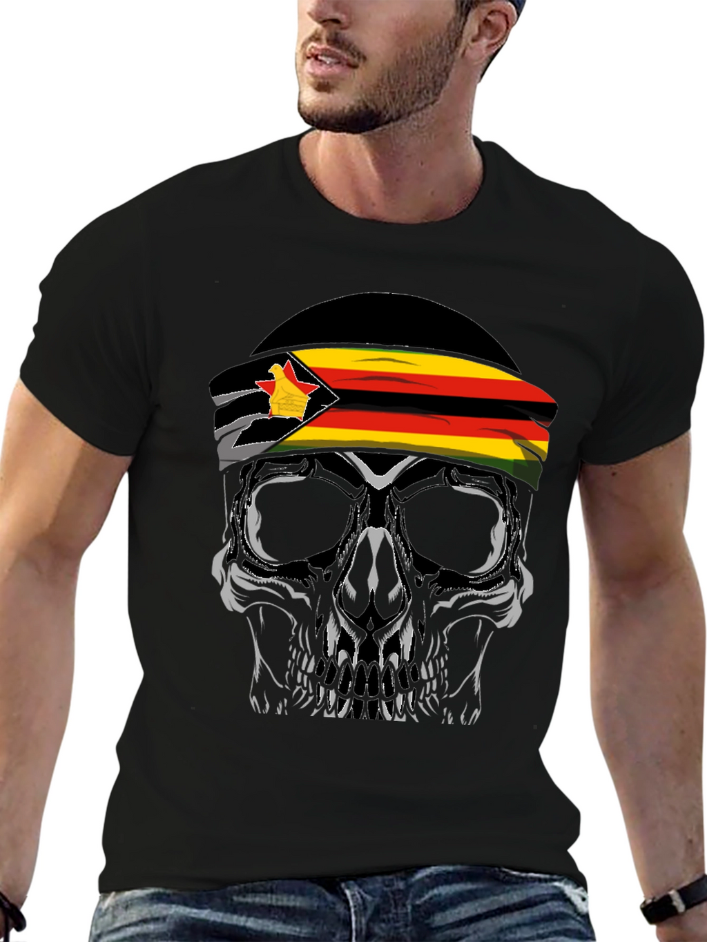 Zimbabwe Flag Skull Graphic T-Shirt
