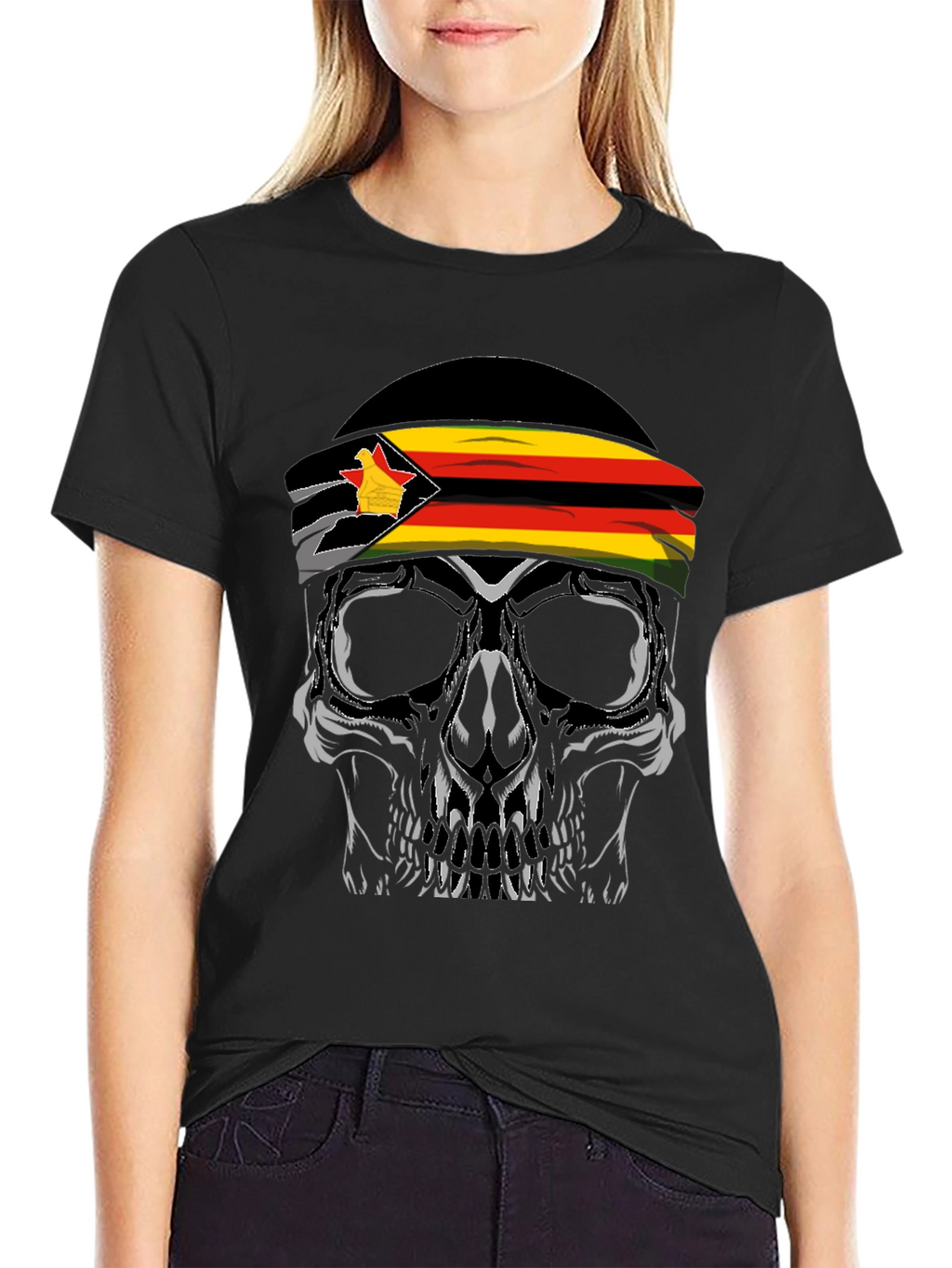 Zimbabwe Flag Skull Graphic T-Shirt