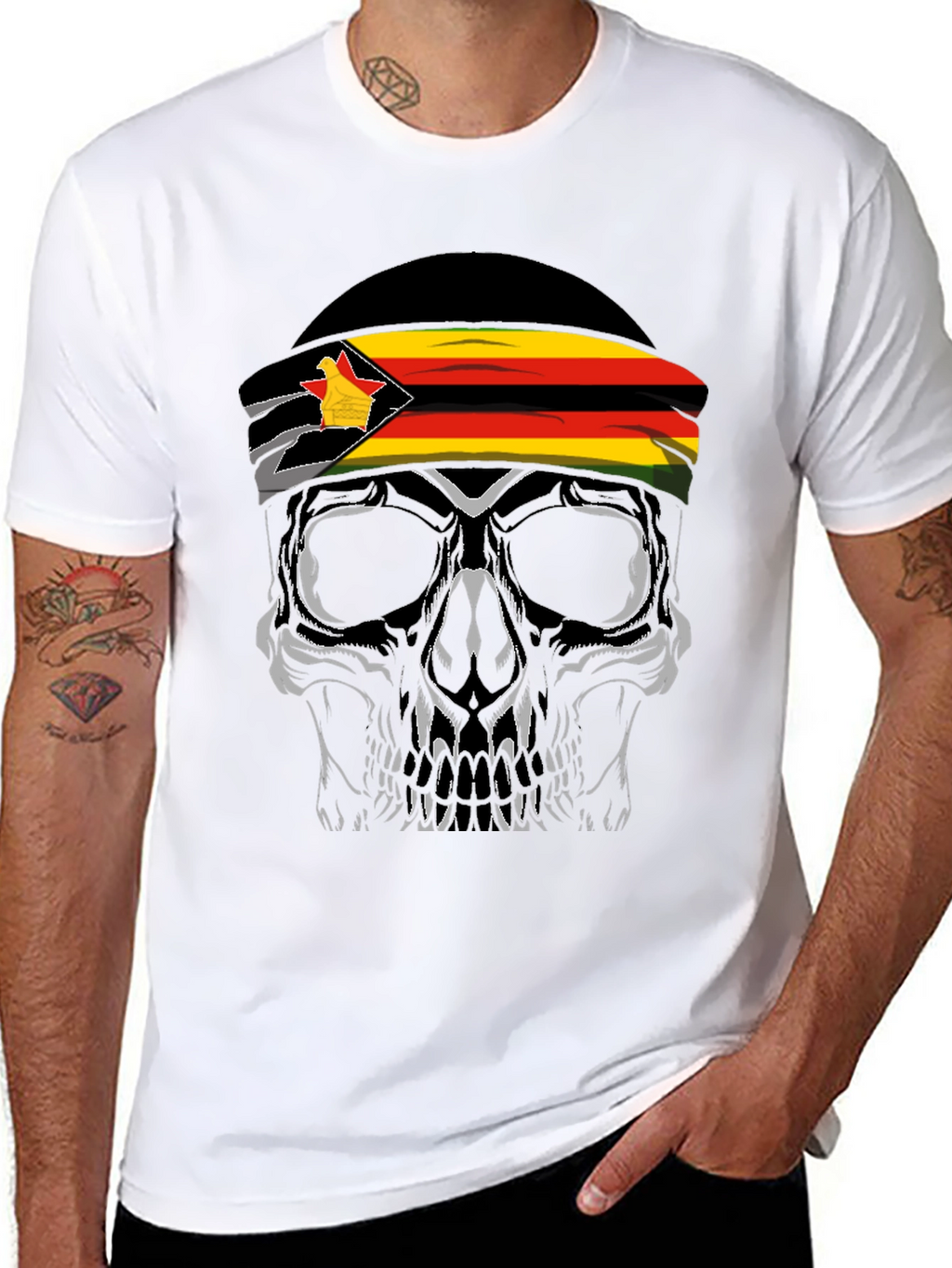 Zimbabwe Flag Skull Graphic T-Shirt
